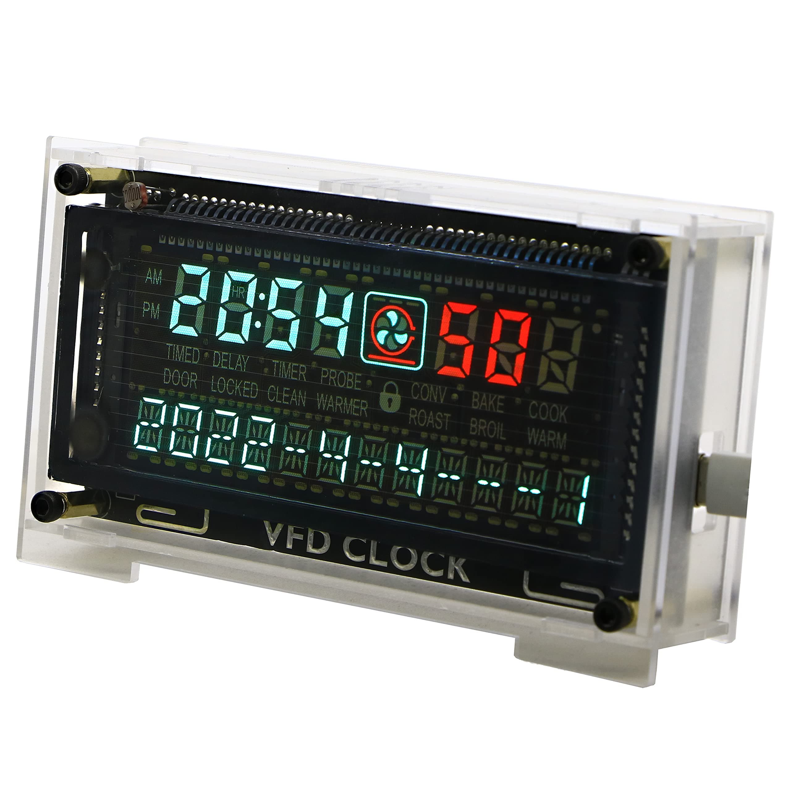 Retro Two-Color Vacuum Fluorescent Display Digital Clock with Temperature Compensation, 126 x 75 x 30 mm, Metallic Grey