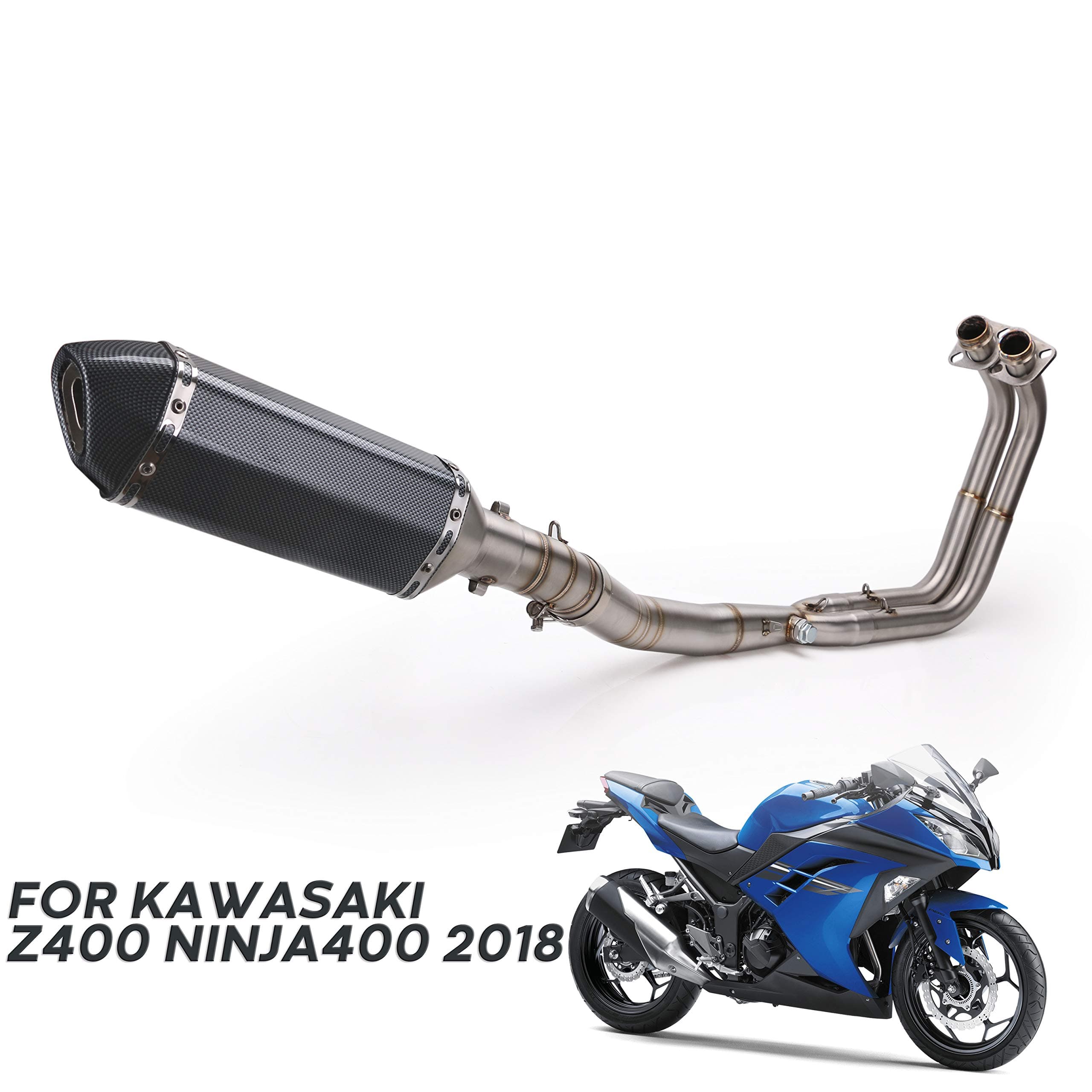 PACEWALKER NINJA 400 Z400 Exhaust Muffler Full System Header Pipe 51mm For KAWASAKI NINJA400 Ninja 400 EX400 ABS Z400 2018 2019 With Muffler Carbon Fiber Exhaust