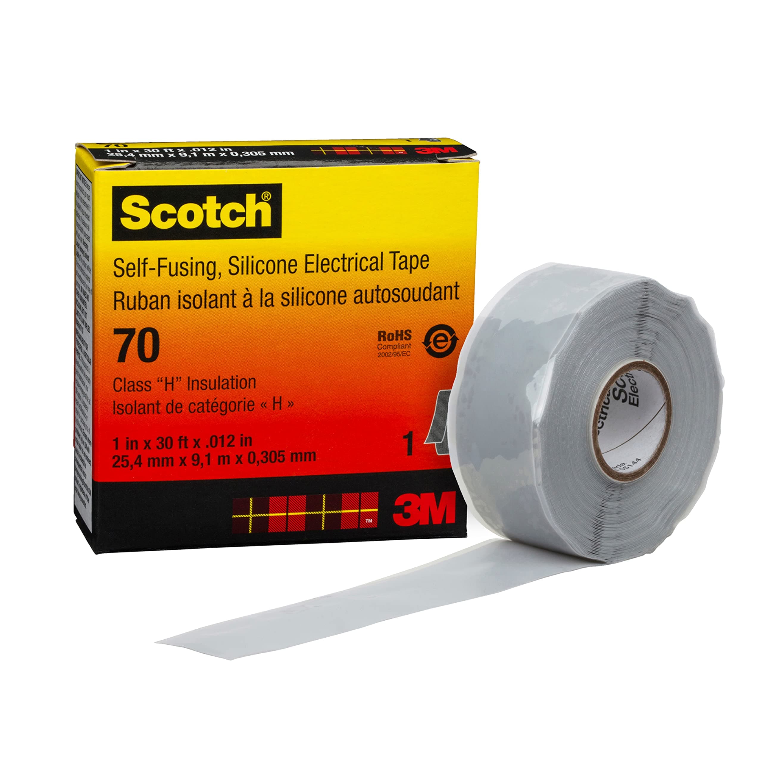 Scotch Self-Fusing Silicone Rubber Electrical Tape 70, High-Temperature Arc, Track-Resistant, Easy-Strip Liner, 7 mil, 1 in x 30 ft, Sky Blue/Gray Color, 1 Roll