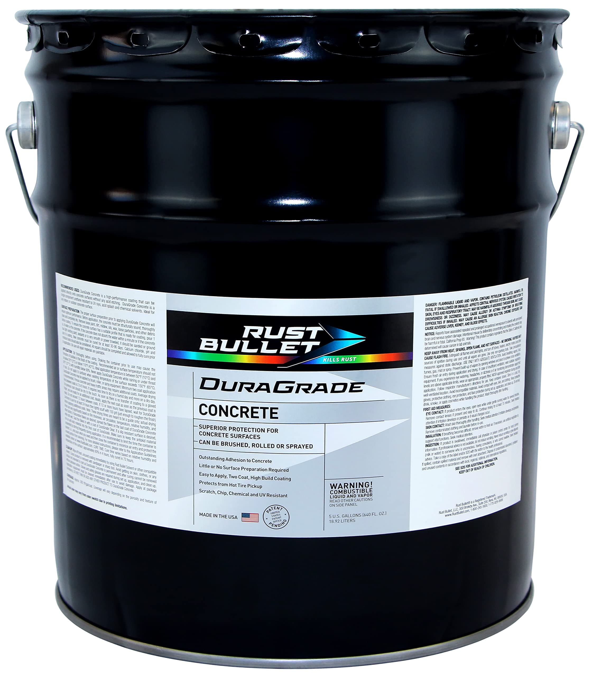 RUST BULLET DuraGrade Concrete - Slate Grey - 5 Gallon - High-Performance, Easy-To-Apply Concrete Paint for Garages, Basements, Porches & Patios, No Etching Needed