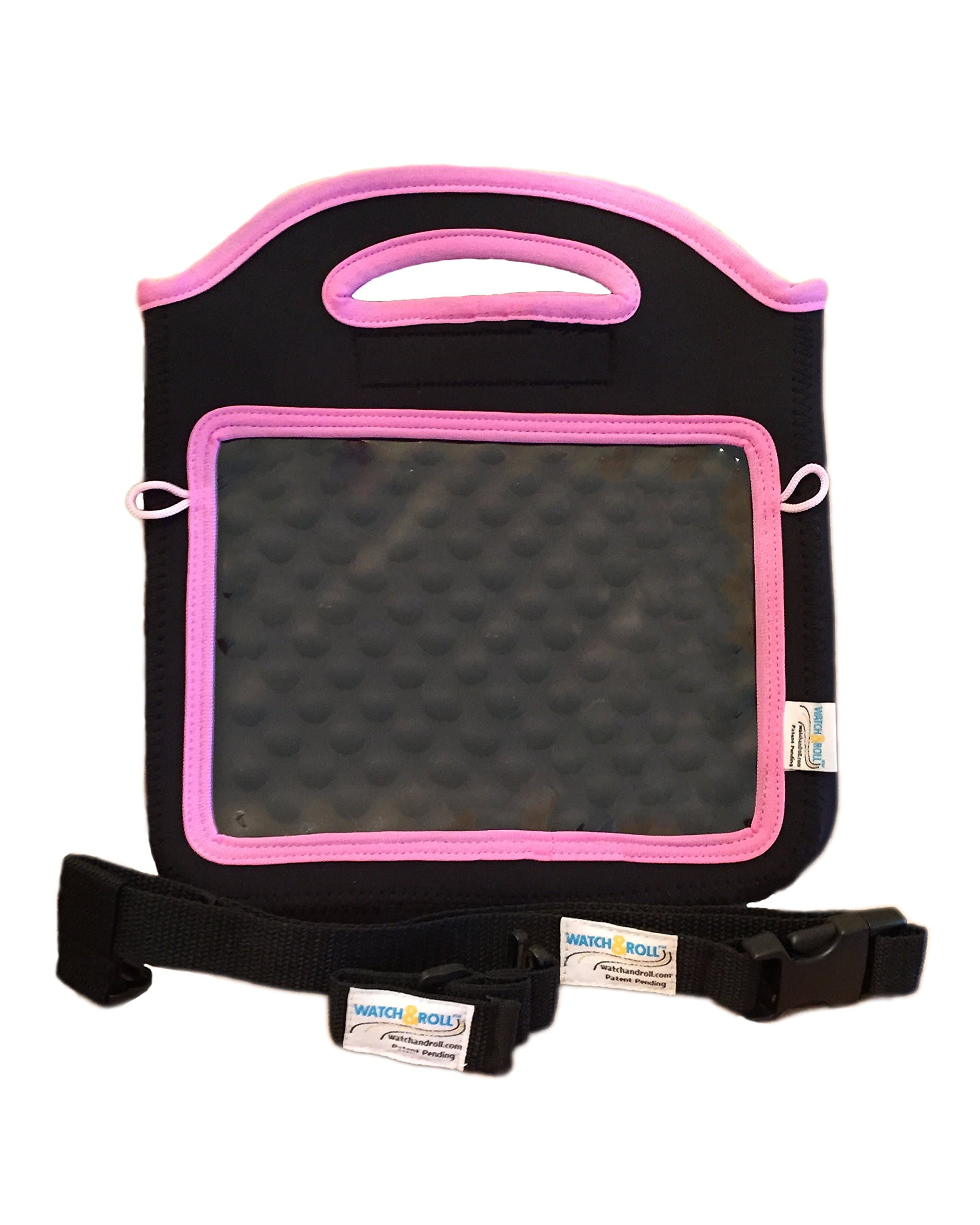 Watch and Roll - Mountable Tablet Case Kit for Car, Stroller, Plane, Toddler & Kid - Black Case/Pink Trim