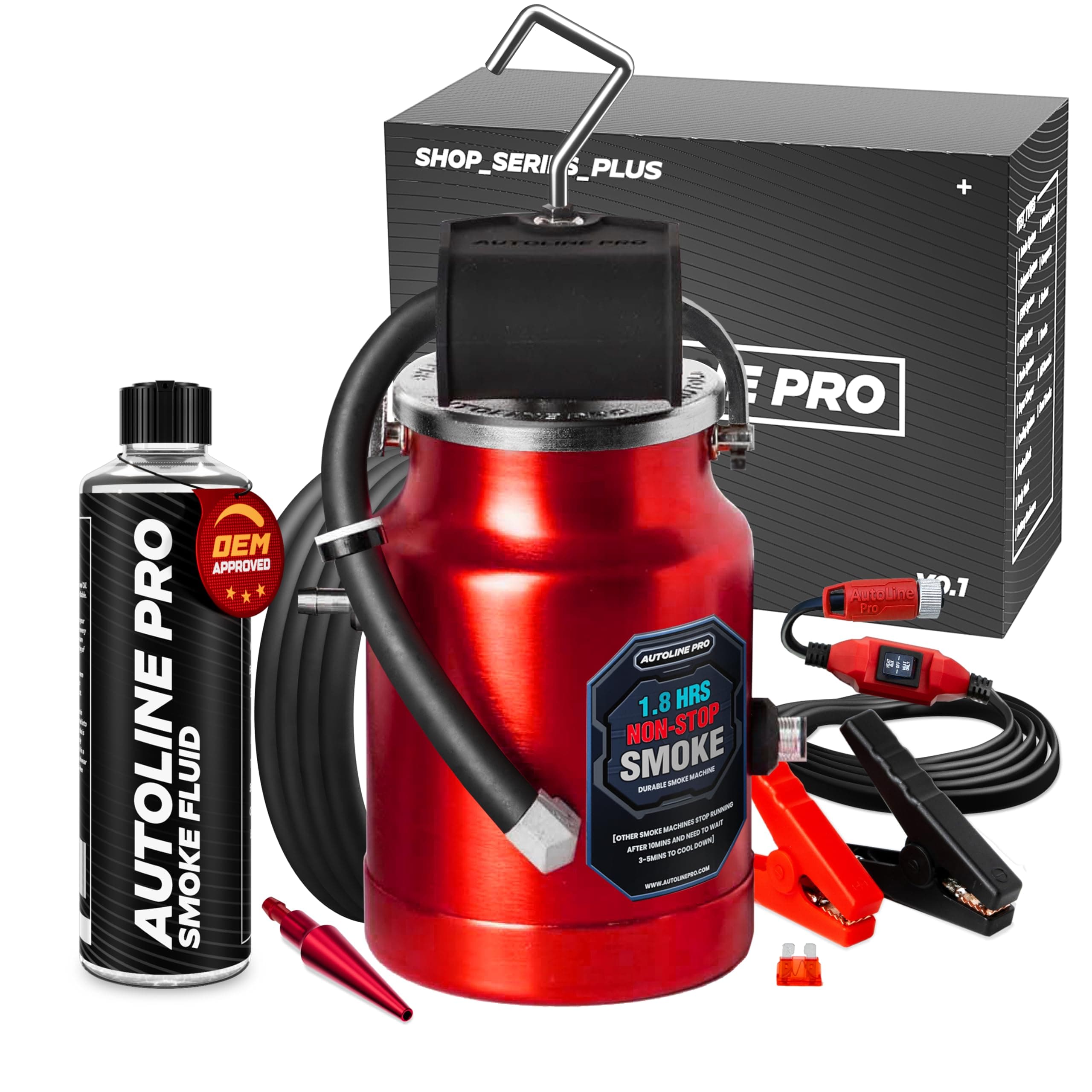 AutoLine Pro EVAP Smoke Machine Leak Tester with Built-in Air Pump - Shop Series Plus - Automotive Smoke Tester for Vacuum Leak Detection - Ceramic Smoke Coil, Universal Adapter, and Smoke Fluid