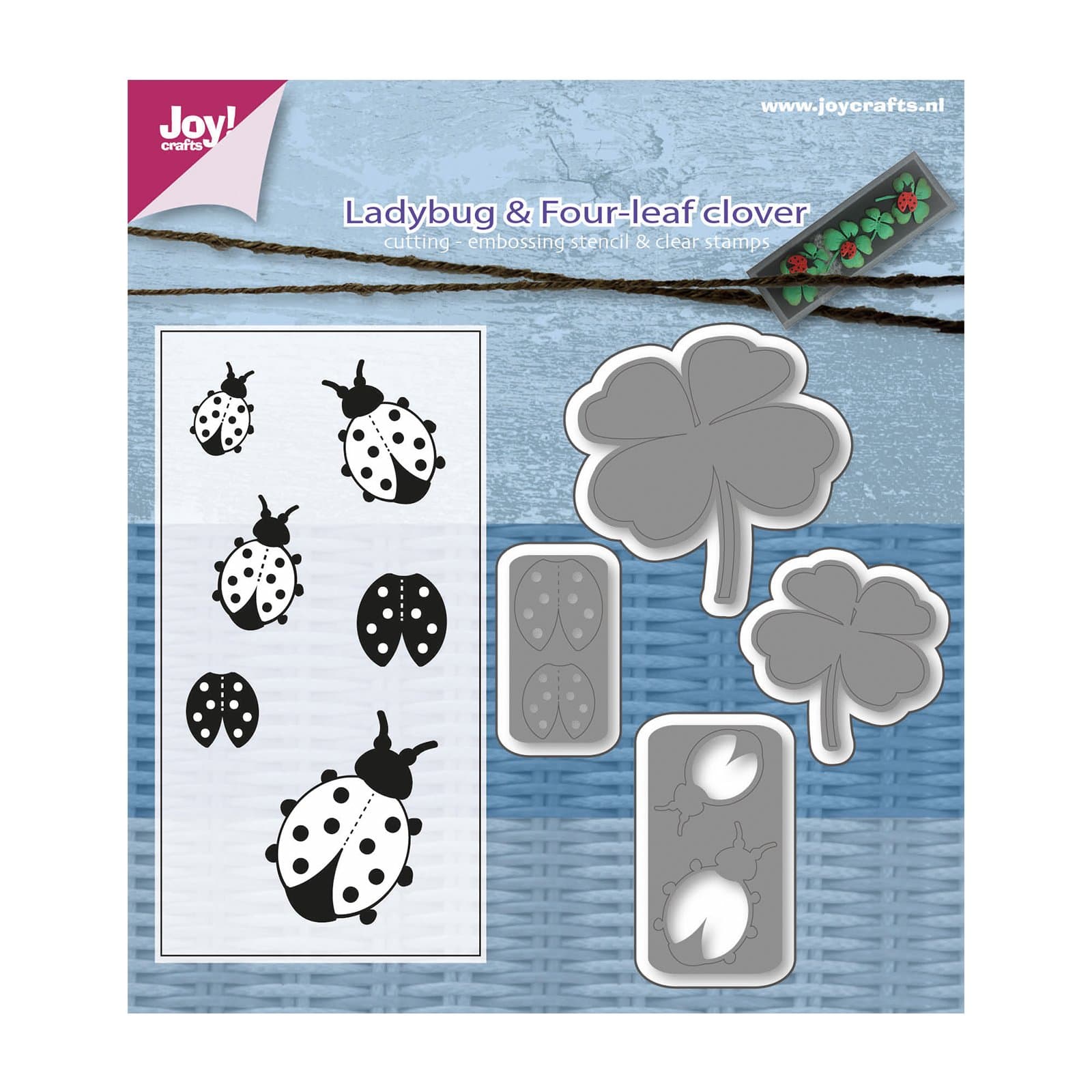 Joy!Crafts Cutting-Embossing Stencil and Clear Stamp Ladybug and Four-Leaf Clover, Metal, Silver, 5 x 9.7 x 0.02 cm