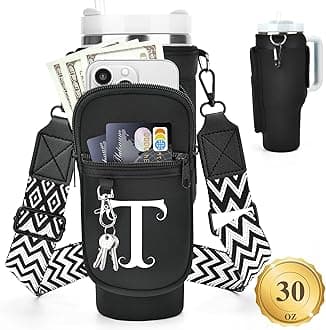 LOKASS Water Bottle Holder with Strap for Stanley Cup 30 oz Tumbler, Personalized Initial Stanley Cup Accessories 30oz, Stanley Cup Carrier Bag for Women, Men, Girls, for Mom