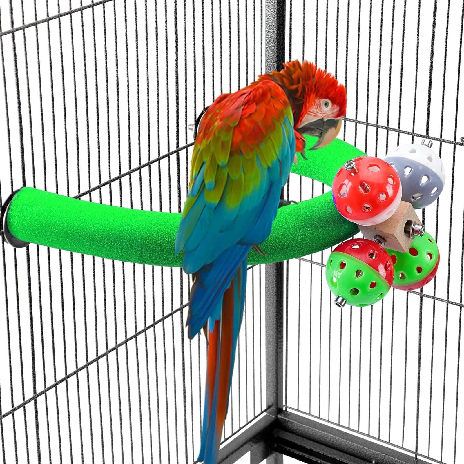 U Shape Parrot Perch Stand Pet Toy Bird Platform Sand Paw Grinding Clean Stick Cage Exercise Conure Budgie Cockatiel Accessories (Green Rotate)