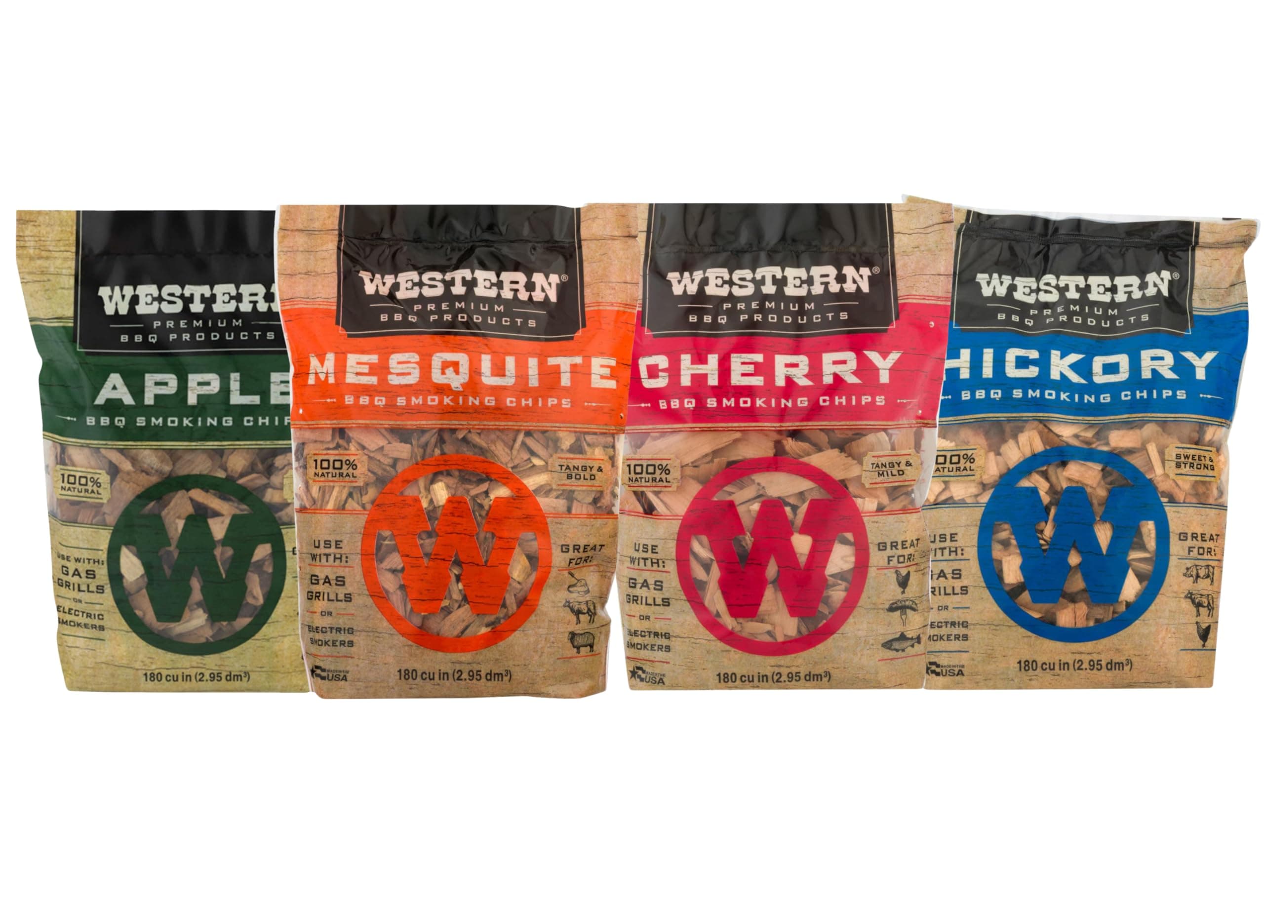 Western BBQ Smoking Wood Chips Variety Pack Bundle (4)- Apple, Mesquite, Hickory, and Cherry Flavors (Original Version)