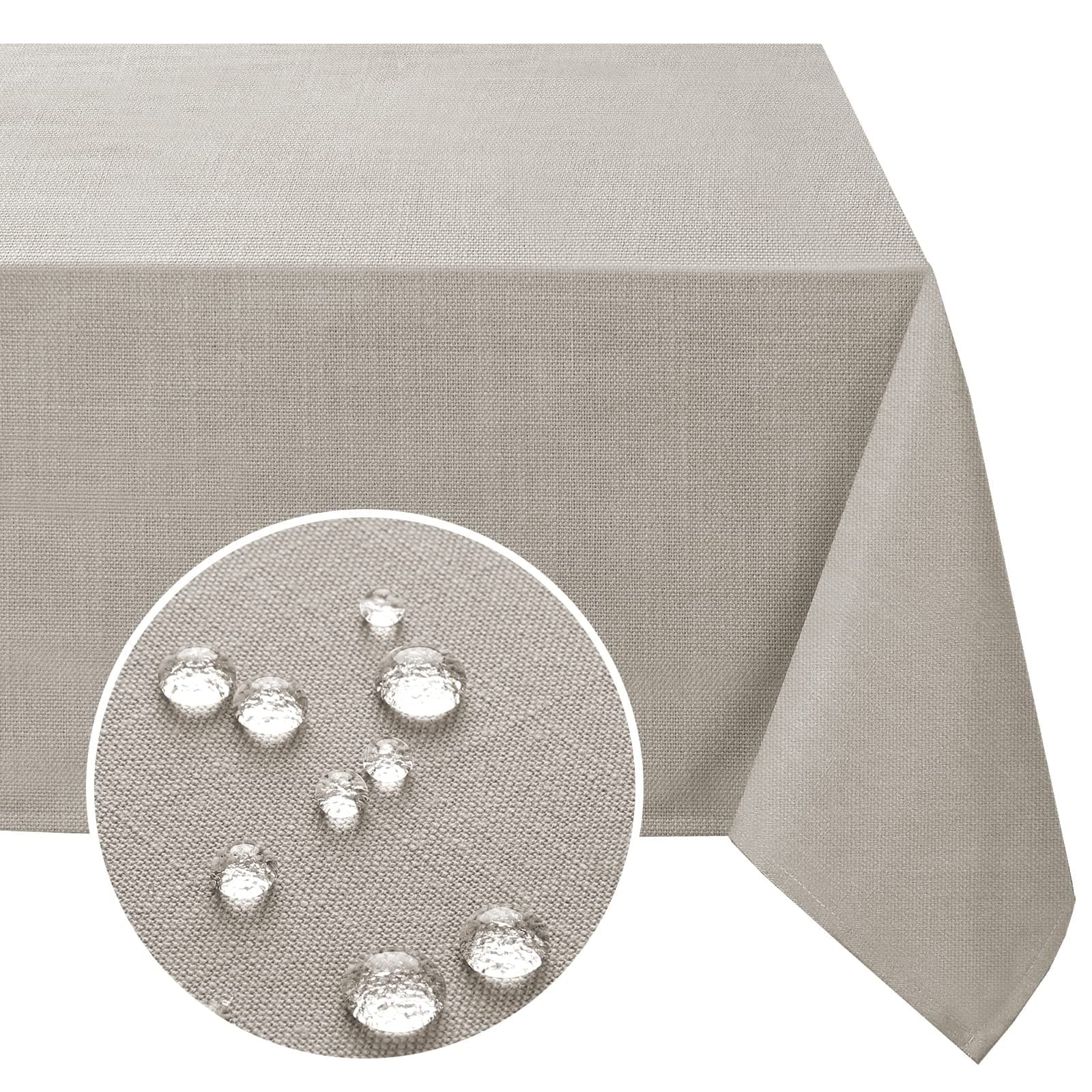 Rectangle Tablecloth Linen Table Clothes for Rectangle Tables 60 x 84 Inch Wrinkle Resistant and Waterproof Washable Linen Fabric Table Cover for Dining Room and Outdoor Use, Taupe, 60 x 84 Inch