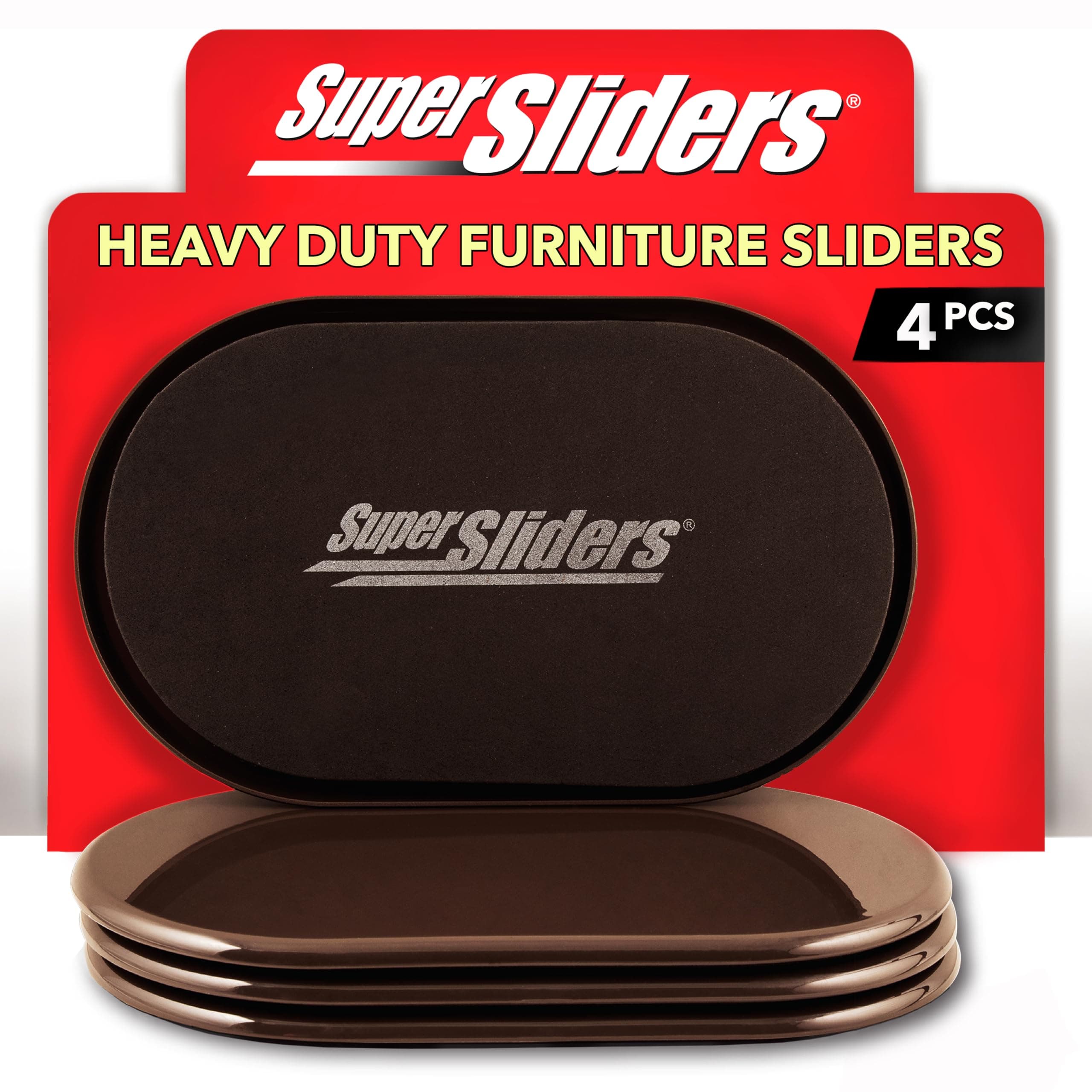 Super Sliders 5 3/4" x 9 1/2" Oval Reusable Furniture Sliders for Carpet - Effortless Moving and Surface Protection, Brown (4 Pack)