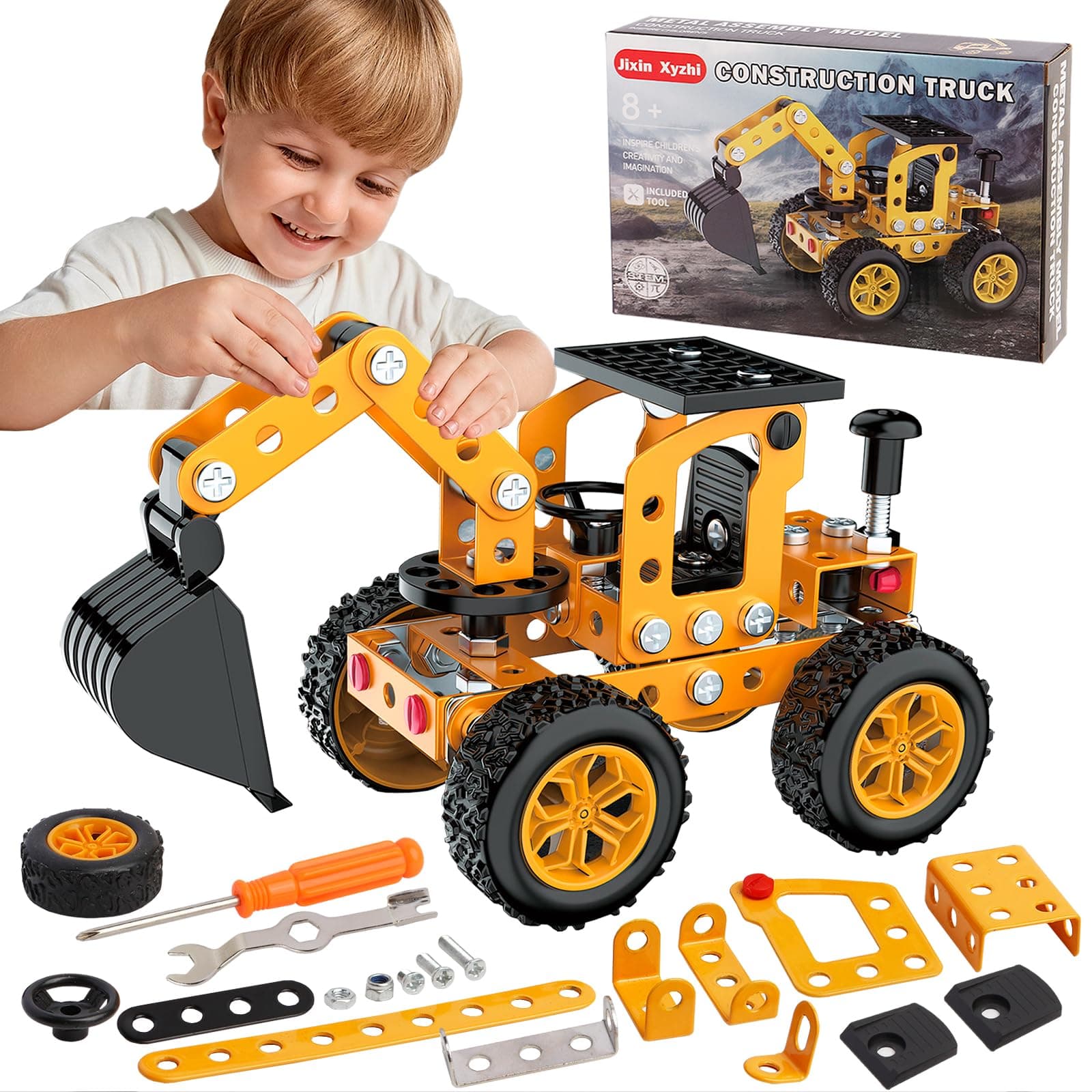 Sets Metal Assembly Toys Model Excavator Kits STEM Projects Model Car Kits to Build Jixin Xyzhi Birthday Gifts for Kids 8-16 Yellow