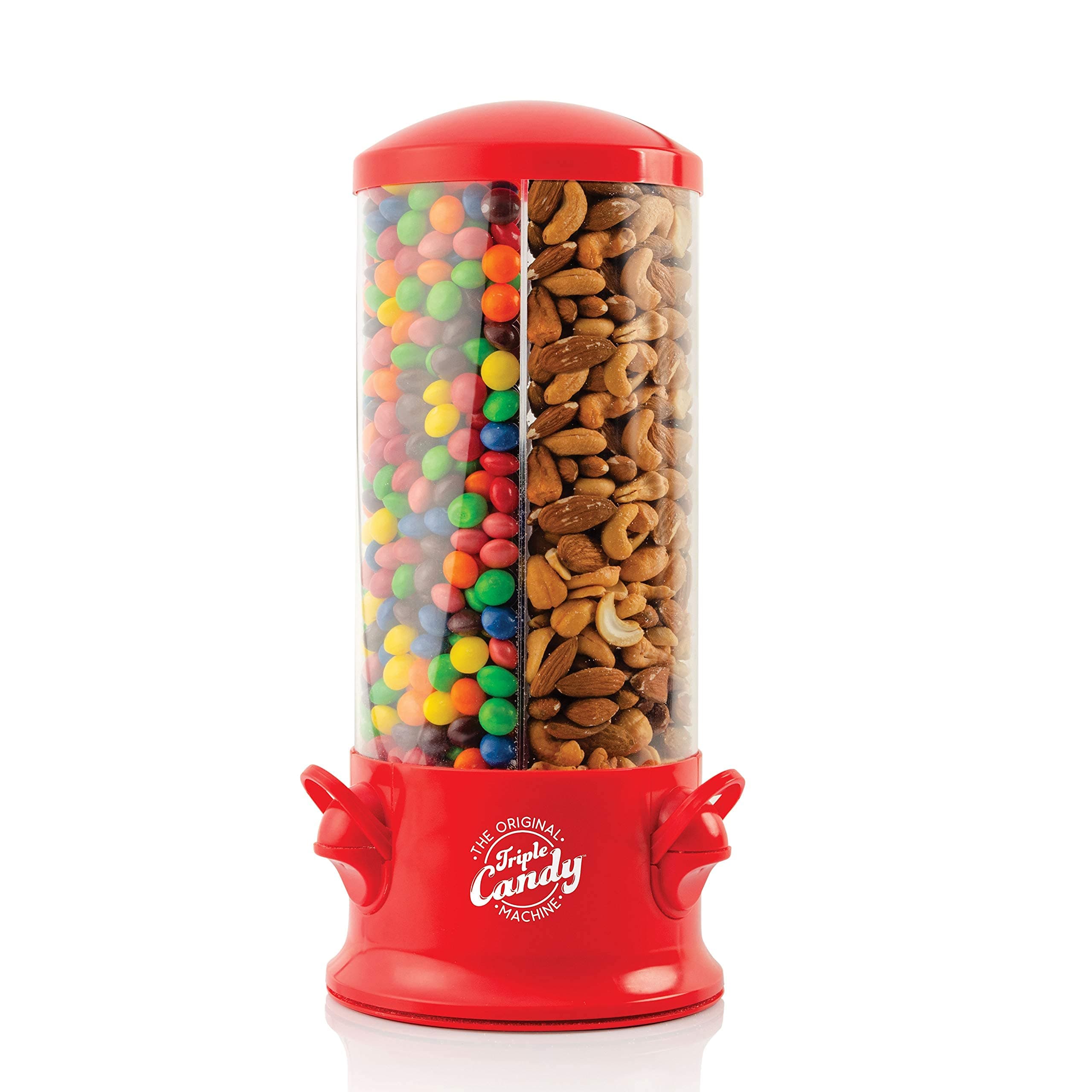Handy Gourmet The Original Polystyrene Triple Candy Machine - Fun Candy & Nut Dispenser - New & Improved (Red) - 360 Degree and 3 Compartments