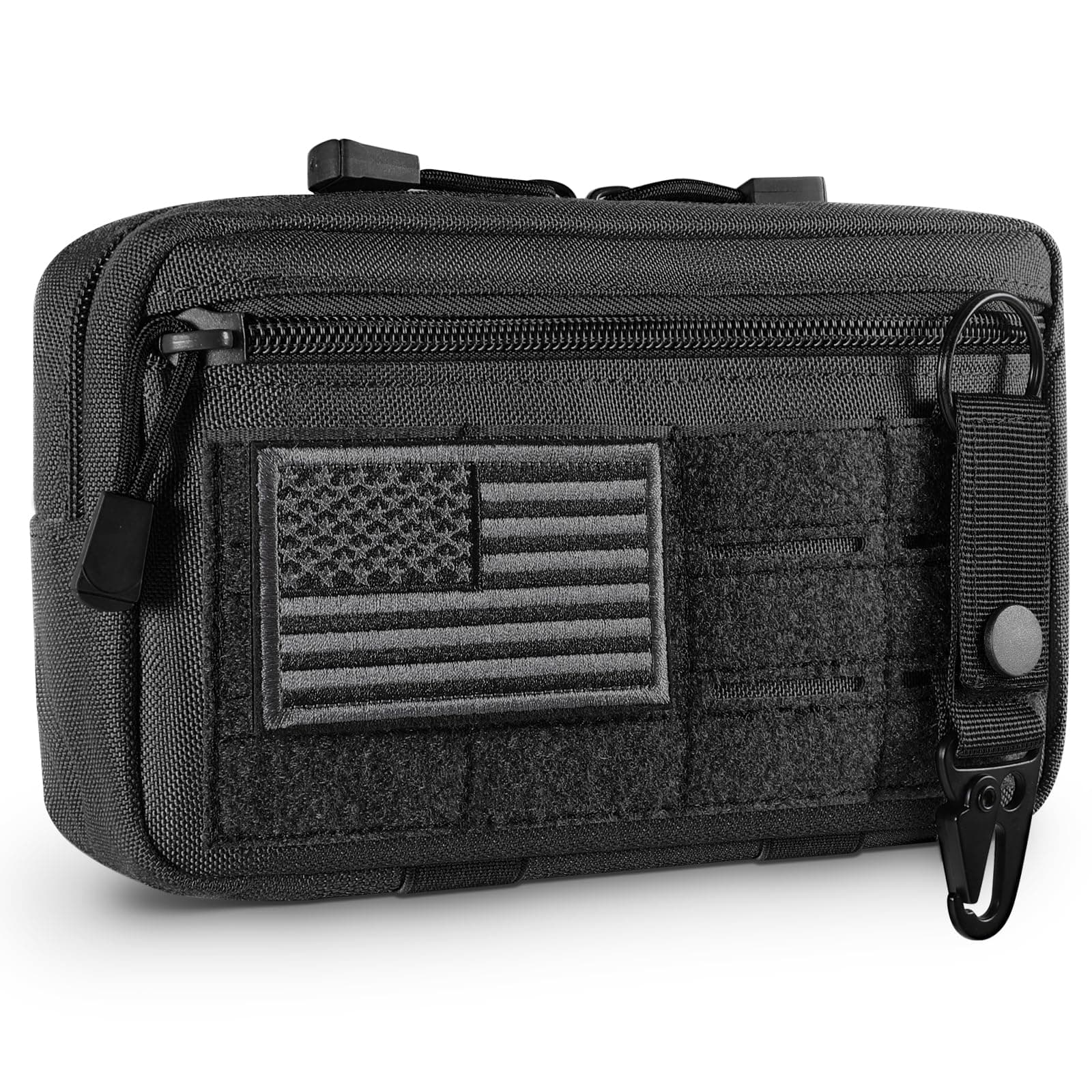 FRTKK Tactical Molle Admin Pouch Utility Laser Cut EDC Tool Pouch Bag Horizontal Modular Pouches Include US Flag Patch and Keychain