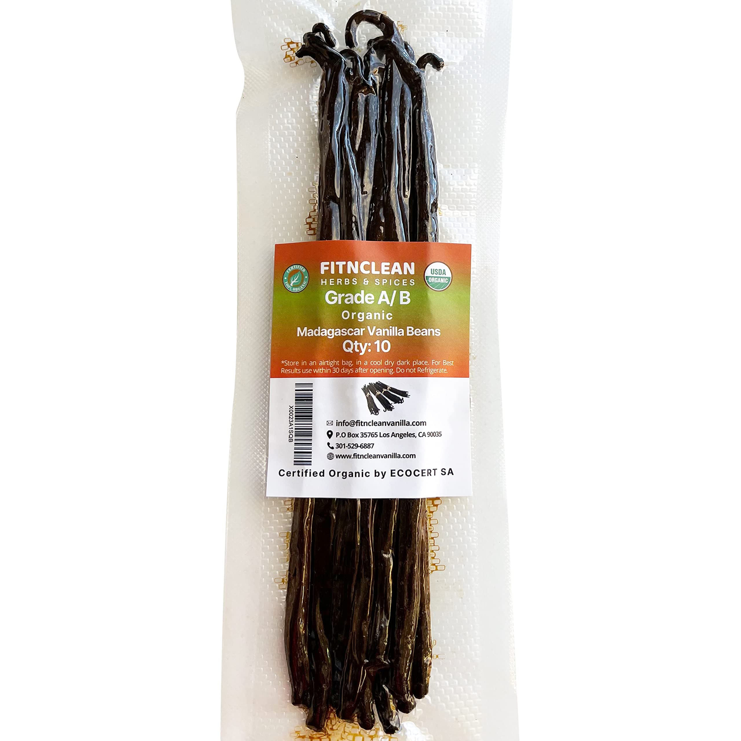 Madagascar Vanilla Beans Grade A/B (10pk) for Extract and Everything Vanilla 5"-7" by FITNCLEAN VANILLA. Fresh NON-GMO Pods