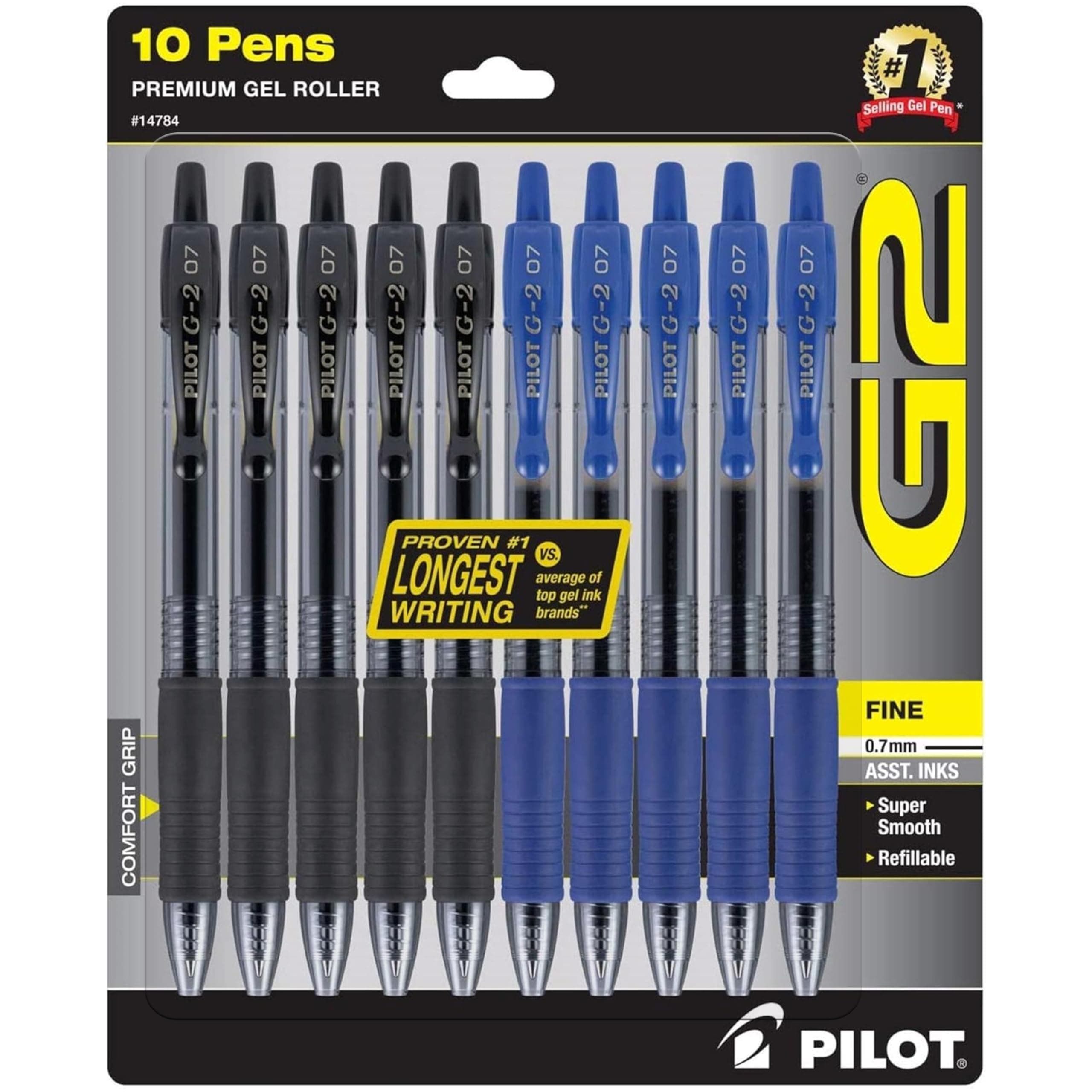 G2 Premium Gel Roller Pens, 0.7mm Fine Point Smooth Writing Pens, 5 Black & 5 Blue, 10 Pack