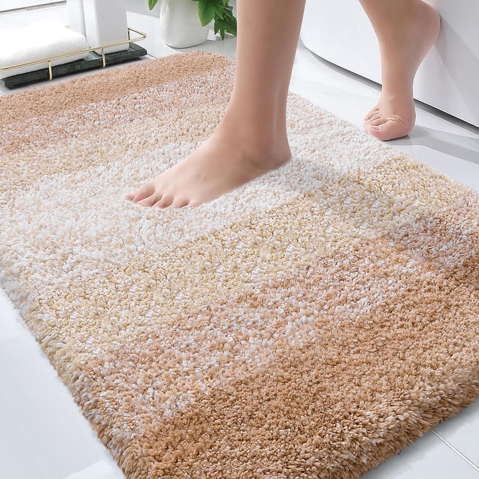 OLANLY Bathroom Rug Mat 30x20, Extra Soft and Absorbent Microfiber Bath Rugs, Non-Slip Plush Shaggy Bath Carpet, Machine Wash Dry, Bath Mats for Bathroom Floor, Tub and Shower, Beige