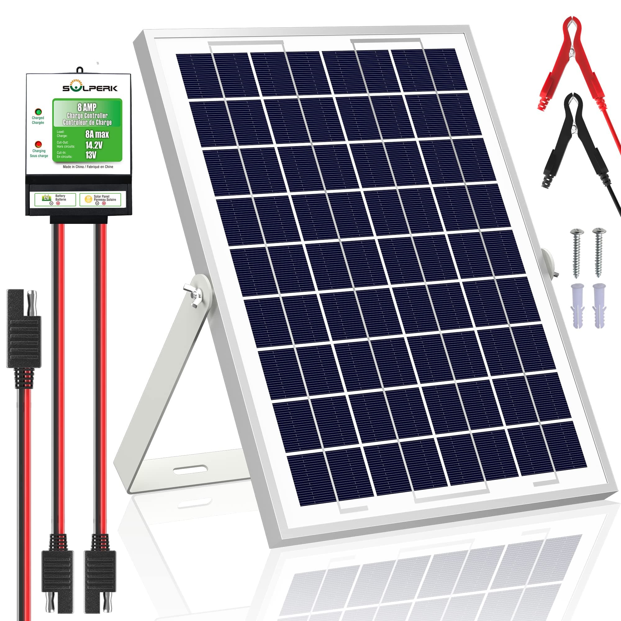 SOLPERK 10W Solar Panel,12V Solar Panel Charger Kit+8A Controller,Suitable for Automotive, Motorcycle, Boat, ATV, Marine, RV, Trailer, Powersports, Snowmobile etc. Various 12V Batteries. (10W Solar)