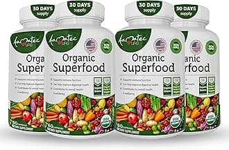 Organic Superfood Greens Fruits and Veggies Complex - Best Dietary Supplement with 14 Greens and 14 Fruits & Vegetables with Alfalfa & Antioxidant Organic Ingredients Non-GMO 240 Capsules