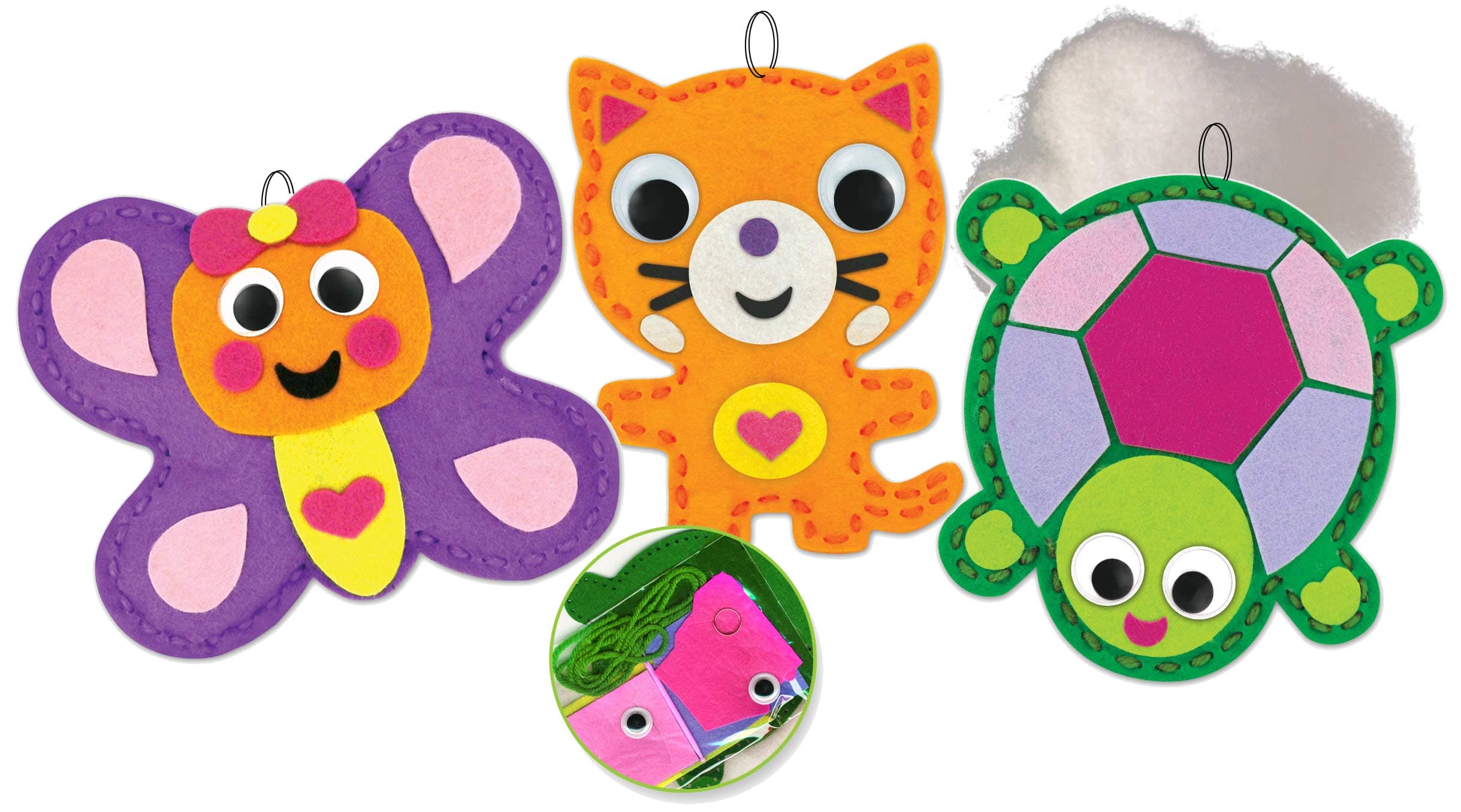 AoneFun My First Sewing Kit - Art Projects Felt Kit Felt Sewing Cards for Beginners, Set of 3 Individually Packaged Kits