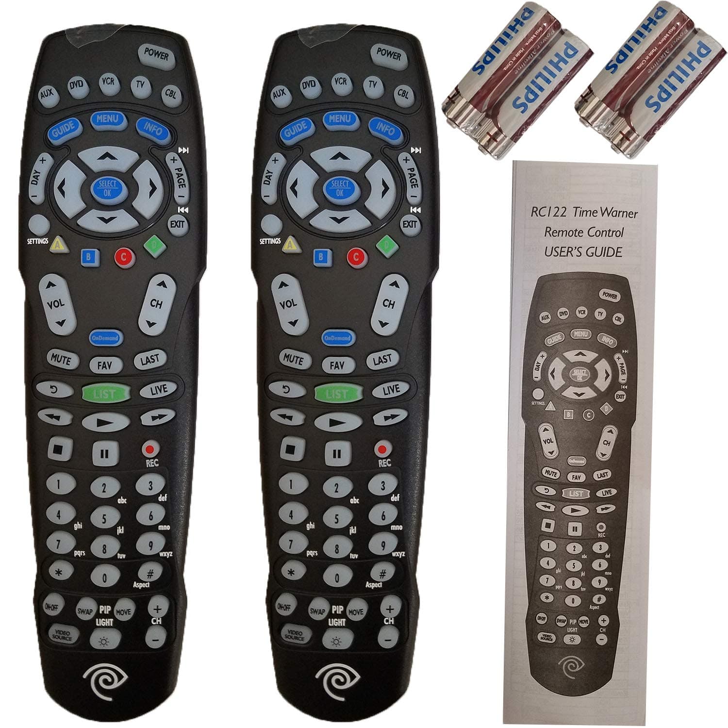 PHAT SATELLITE 2 Pack TWC Phillips RC122 Time Warner Cable Scientific Atlanta Box 5 Devices Universal Remote Control White Logo