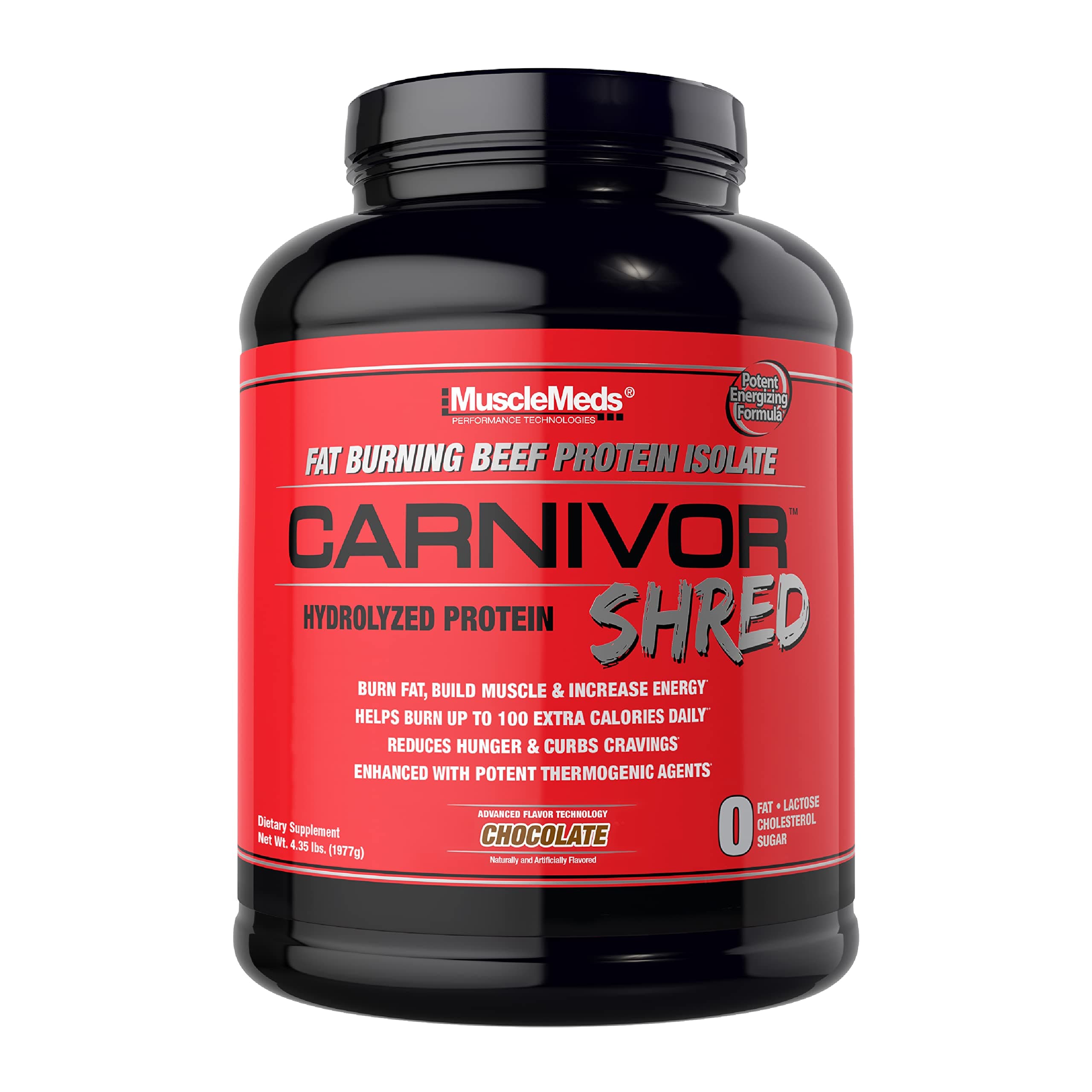 MuscleMeds Carnivor Shred Fat Burning Hydrolized Beef Protein Isolate, 0 Lactose, 0 Sugar, 0 Fat, Chocolate, 4.35 lbs