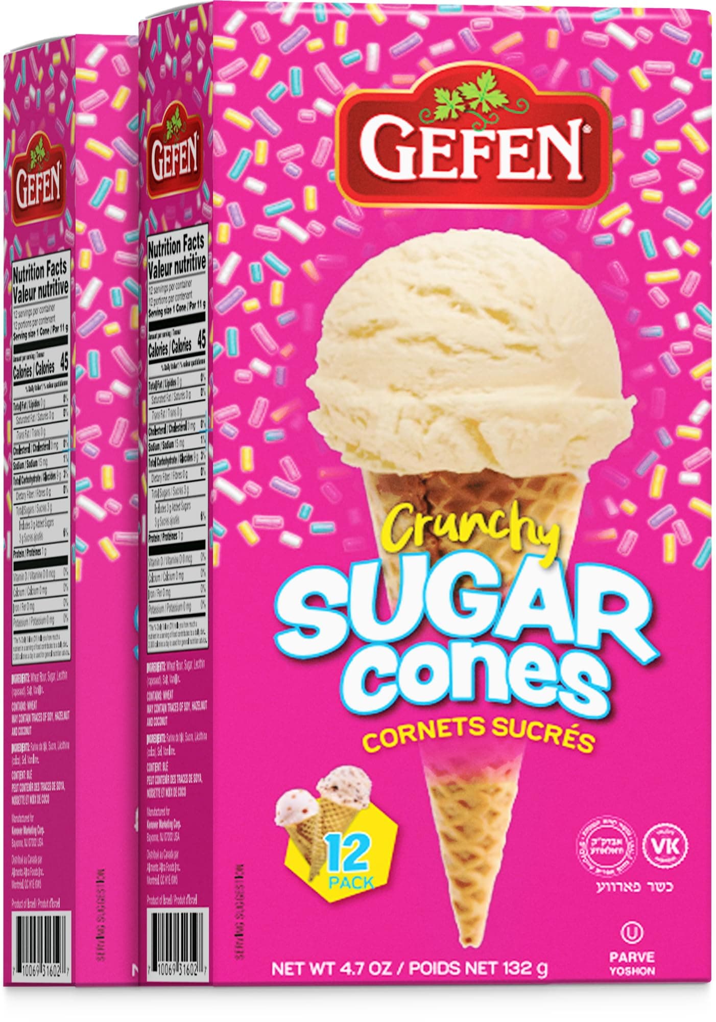 Gefen Sugar Cones (2 Pack = 24 Cones) | Crunchy & Delicious | Sweet Ice Cream Cones | Great for Parties