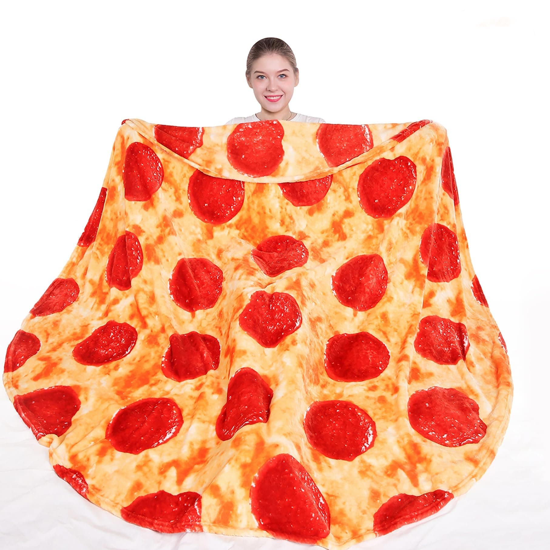 mermaker Pepperoni Pizzas Blanket 2.0 Double Sided 80 inch for Adult and Kids, Pizzas Blanket Adult Size, Realistic Food Blanket, 285 GSM Soft Pepperoni Blanket, for Teenage Boys Girls