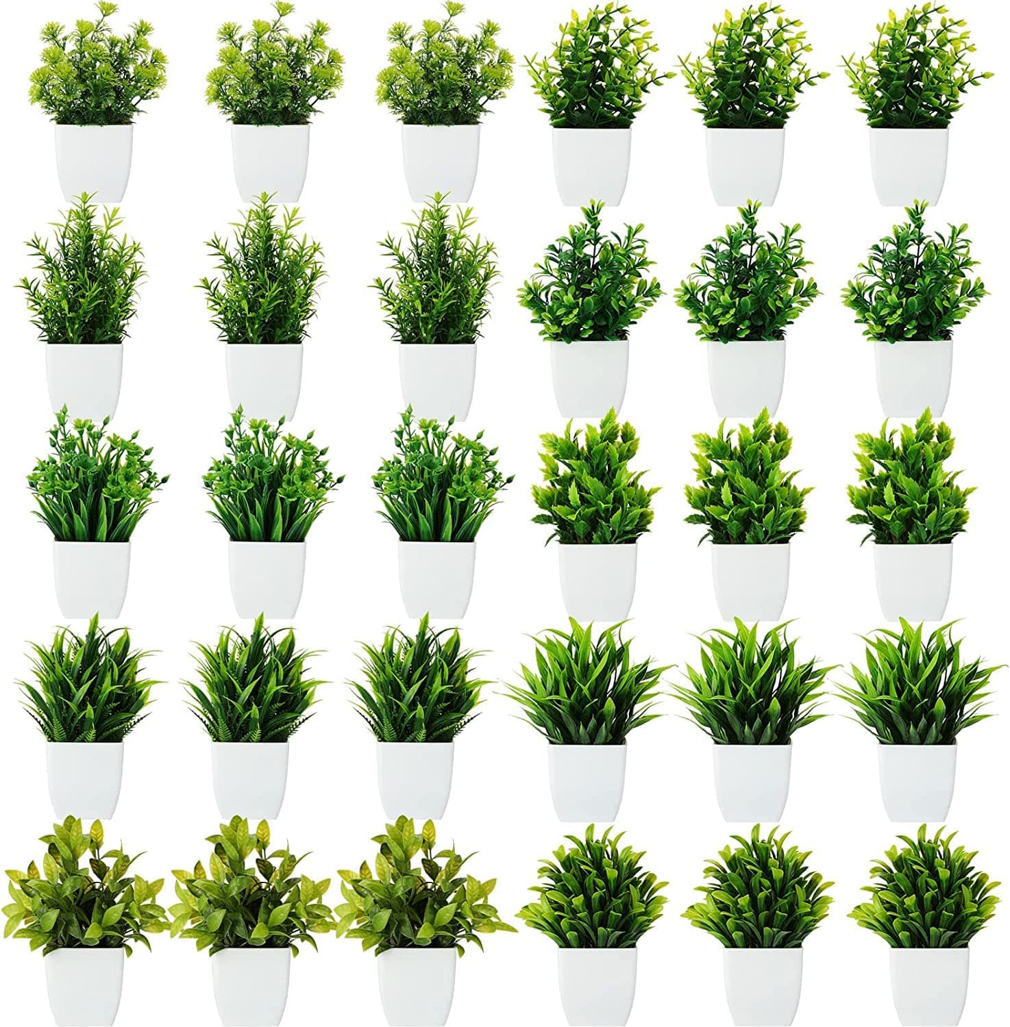 Dekorly Artificial Potted Plants, 30 Pack Artificial Plastic Eucalyptus Plants Small Indoor Potted Houseplants, Small Faux Plants for Home Decor Bathroom Office Farmhouse (Set 0F 30)