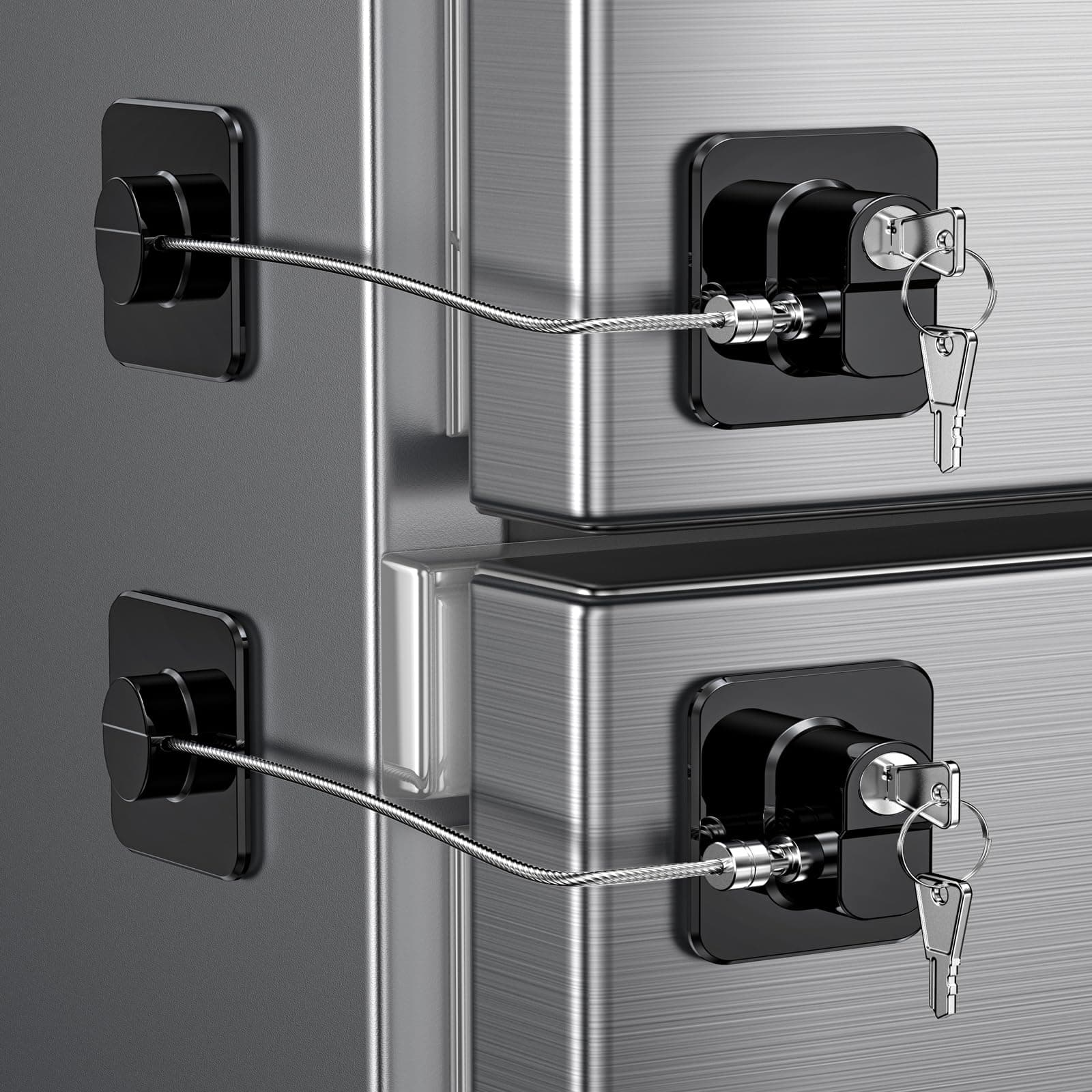 2 Pack Refrigerator Locks, Child Proof Door Fridge Locks for Kitchen Freezer, Cabinets and Drawers, Air Oven Air Fryer, Closets, Windows-No Tools Need or Drill (Patent) (2 Pack-Black Lock)