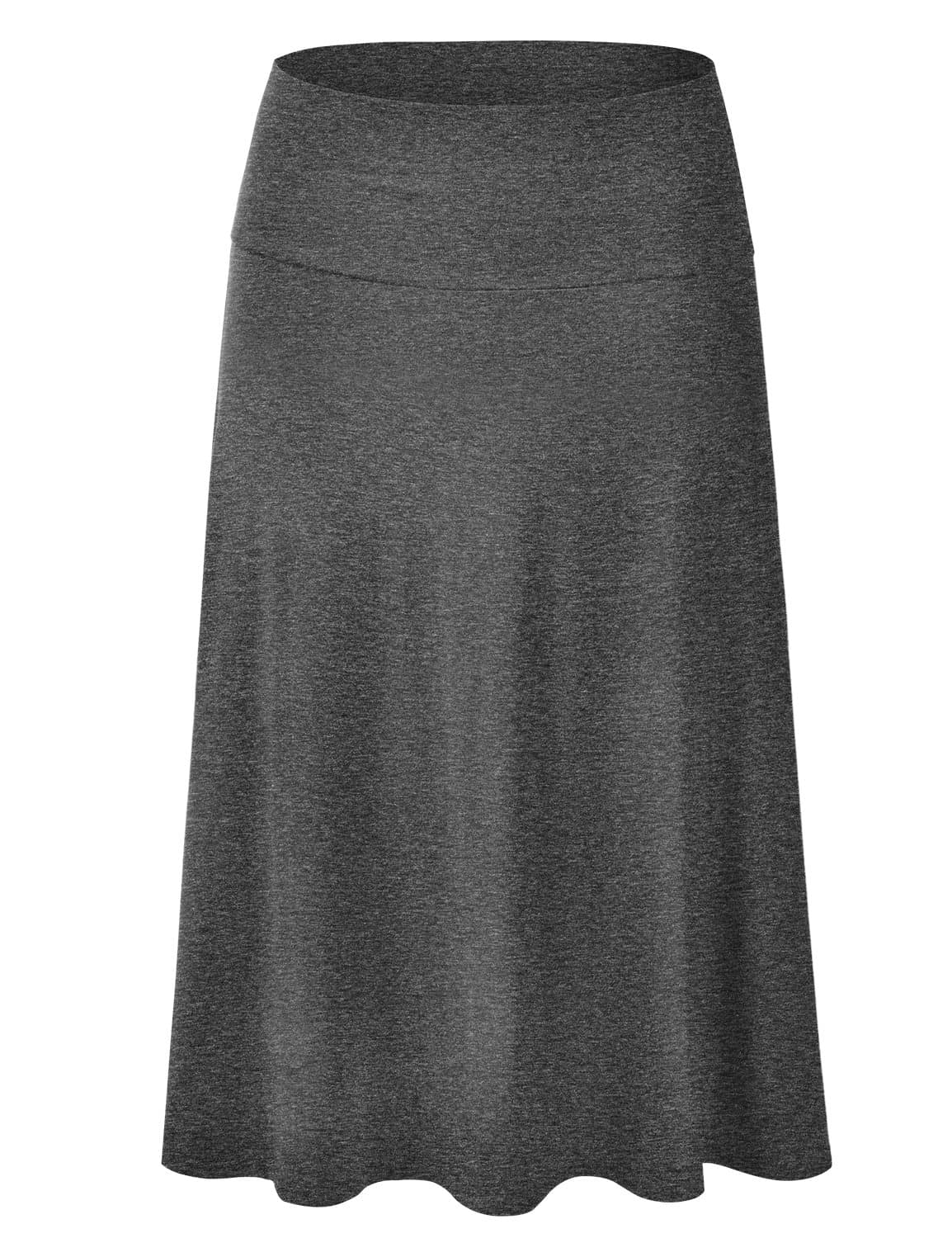 EIMIN Women's Solid Flared Lightweight Elastic Waist Classic Midi Skirt (S-3XL)