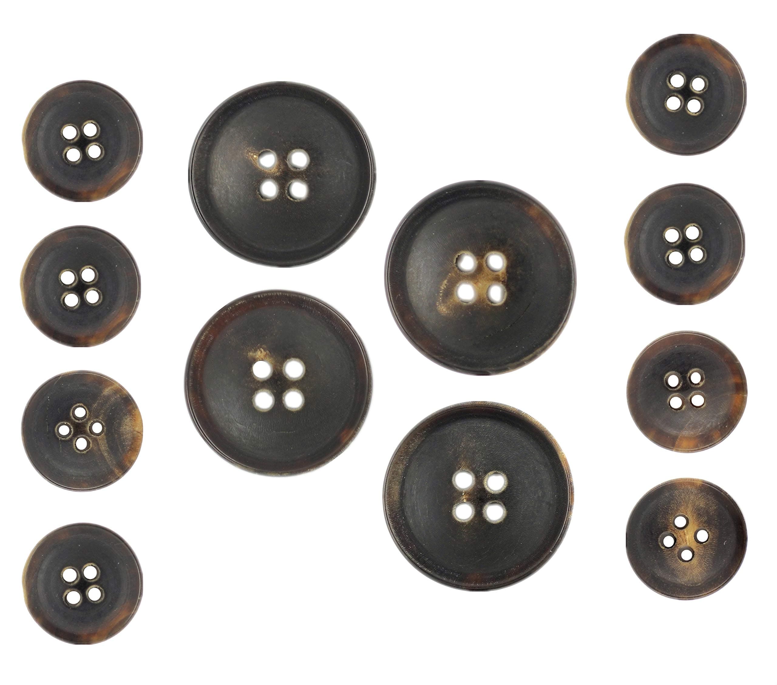 Bezelry Dark Brown Genuine Horn Blazer Button Set. 4 Pcs of 23mm, 8 Pcs of 15mm