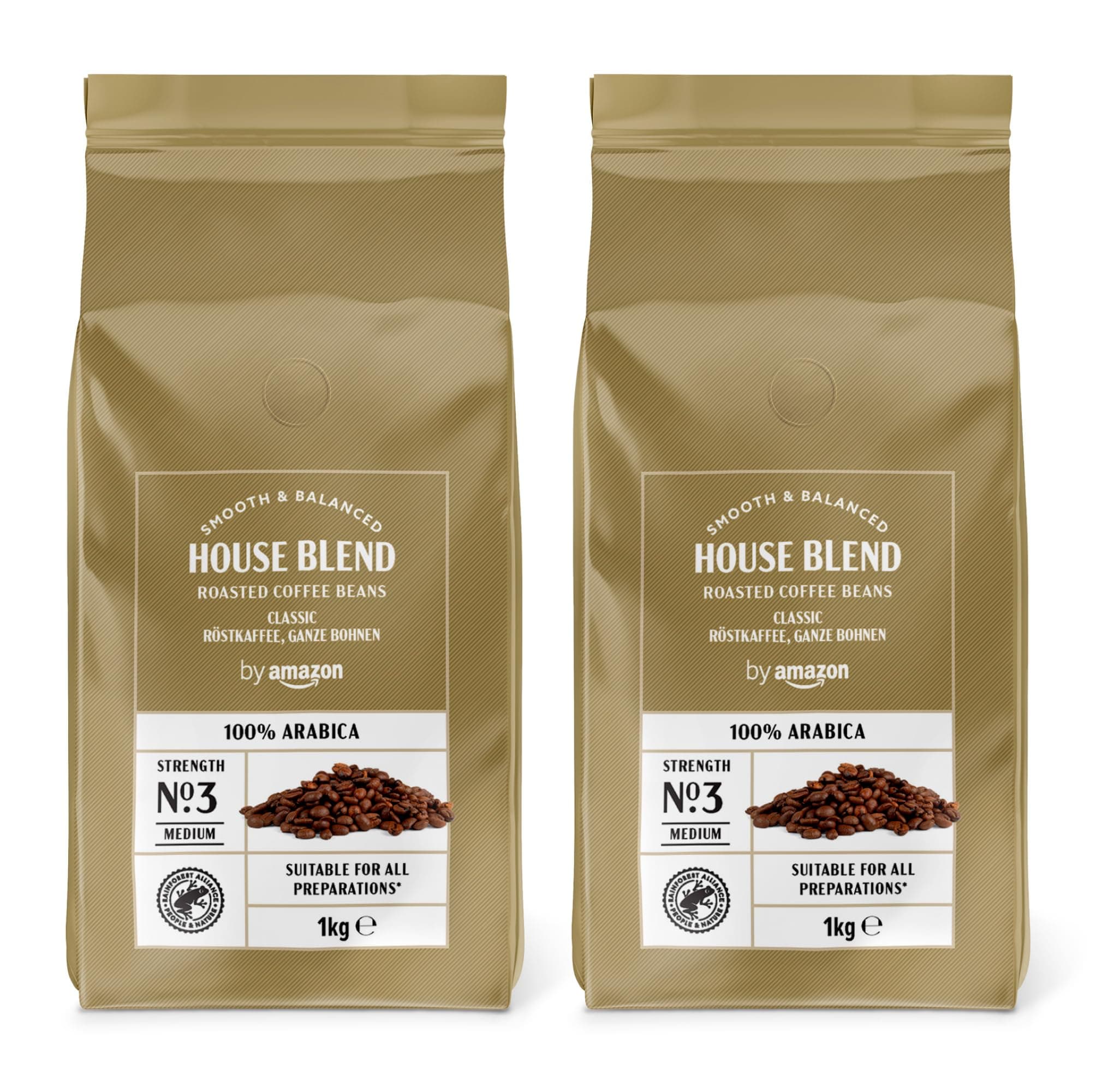 House Blend Coffee Beans, Medium Roast, 2kg (2 Packs of 1kg), Rainforest Alliance Certified