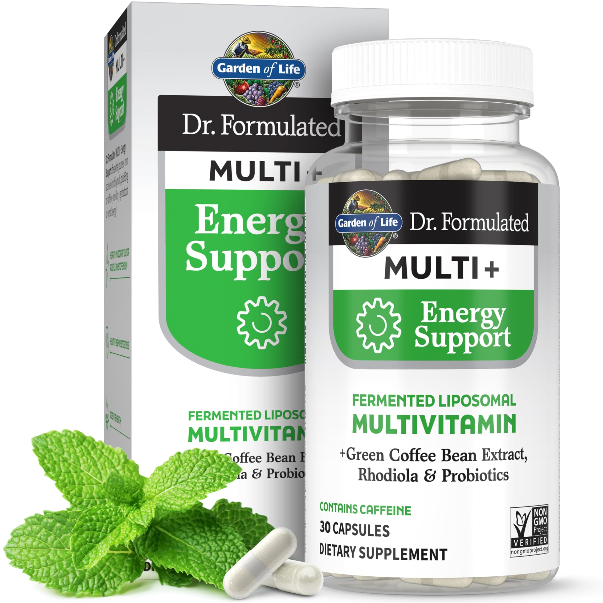 Dr. Formulated Multi+ Energy Support Capsule with Green Coffee Bean, Rhodiola & Probiotics – Energy and Immune Support, Non-GMO, Gluten-Free, 30 Capsules
