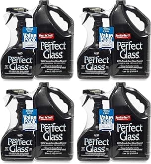 Perfect Glass Cleaner, Streak-Free, Ammonia-Free Window, Mirror, Screen, and Shower Door Cleaner, Indoor and Outdoor Glass Surfaces, 32 Fl Oz Spray Bottle and 67.6 Fl Oz Refill, Pack of 4