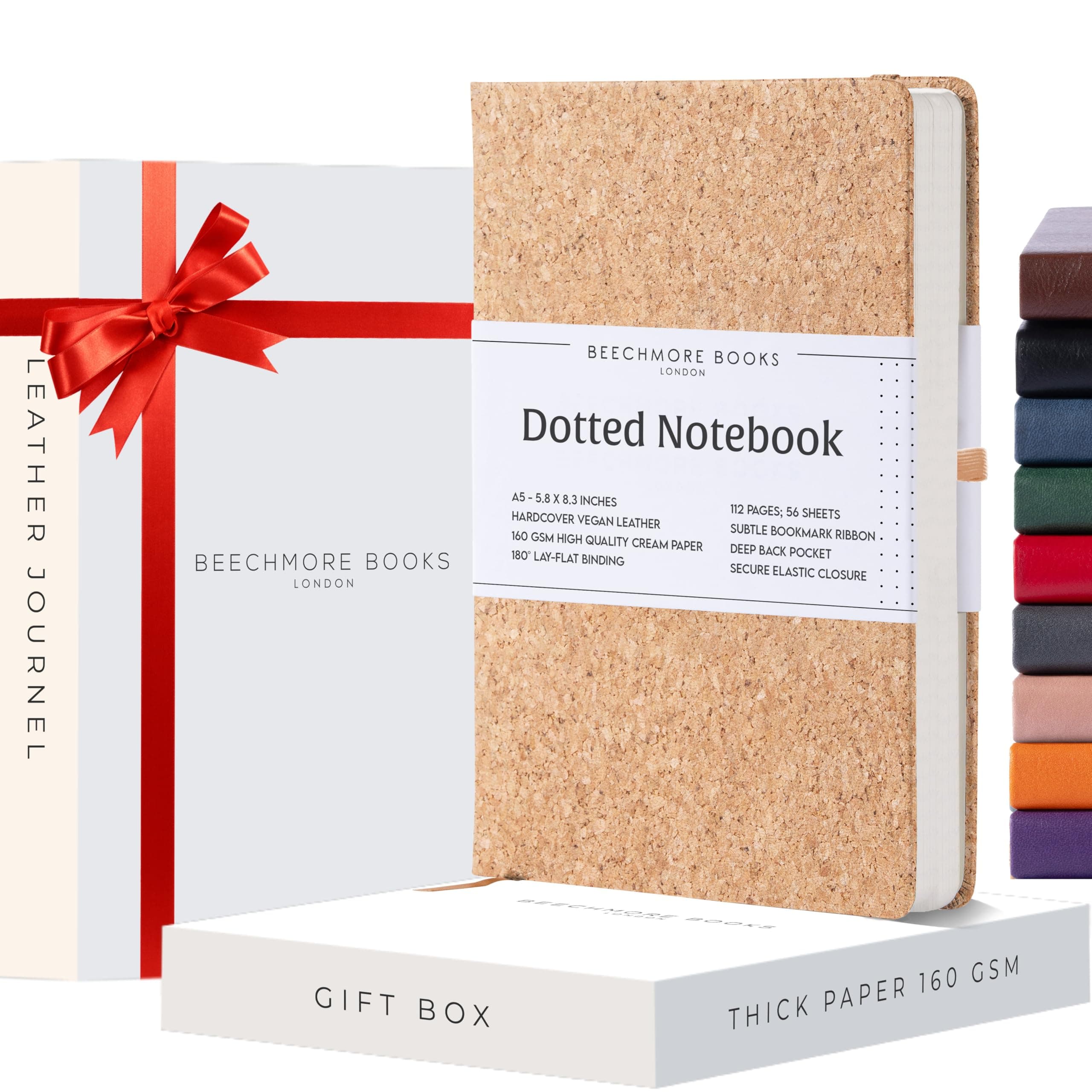 Beechmore BooksDotted Journal Bullet Notebook, 8.3 x 5.8 inch 112 Dotted pages, Hardcover Grid Dot Leather Journals For Women, Men - 160 GSM Thick Paper, Gifts Box Included