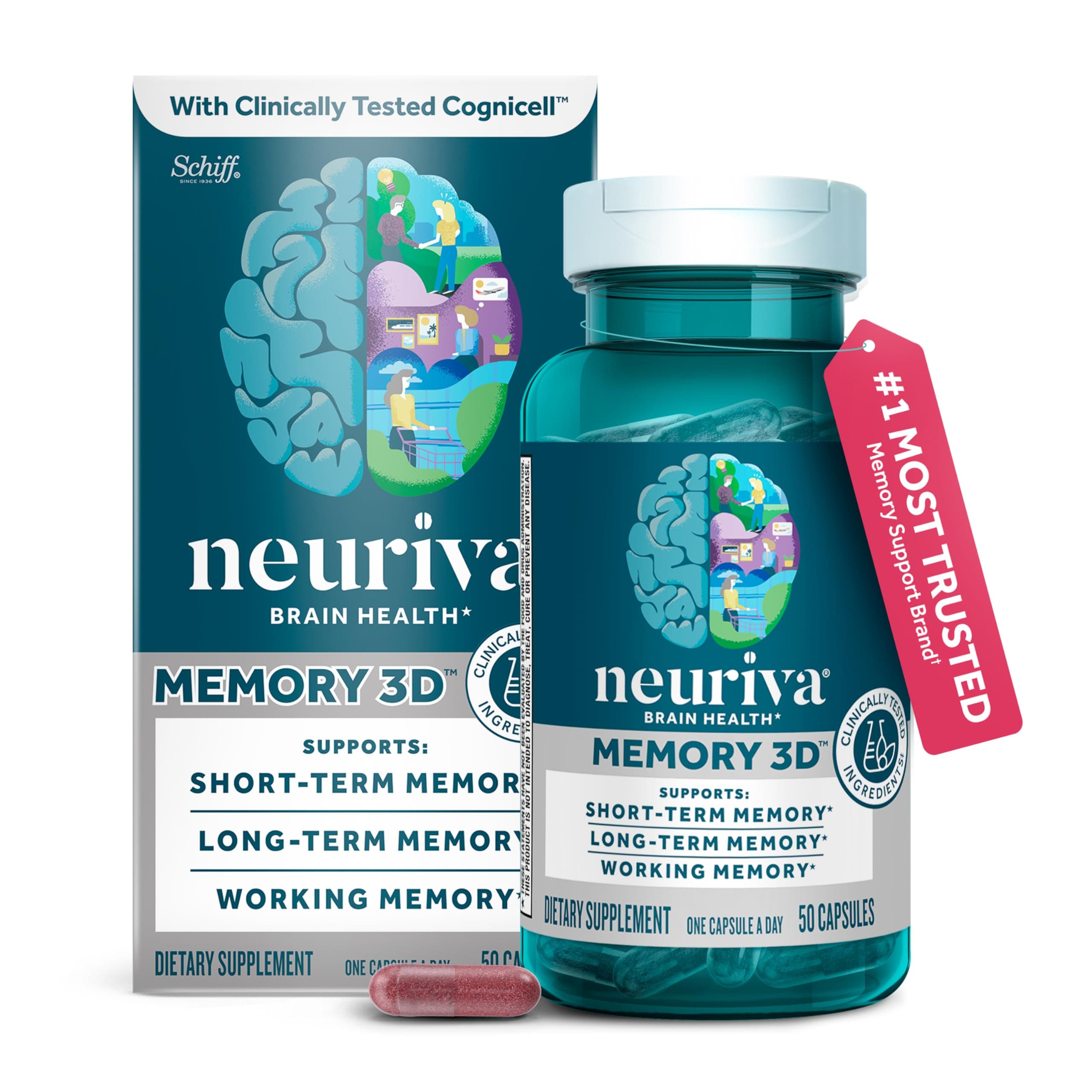 - Memory 3D Brain Supplement - Decaffeinated Nootropic Capsules for Memory, Focus, & Cognitive Function - Short Term, Long Term, & Working Memory Support - 50ct