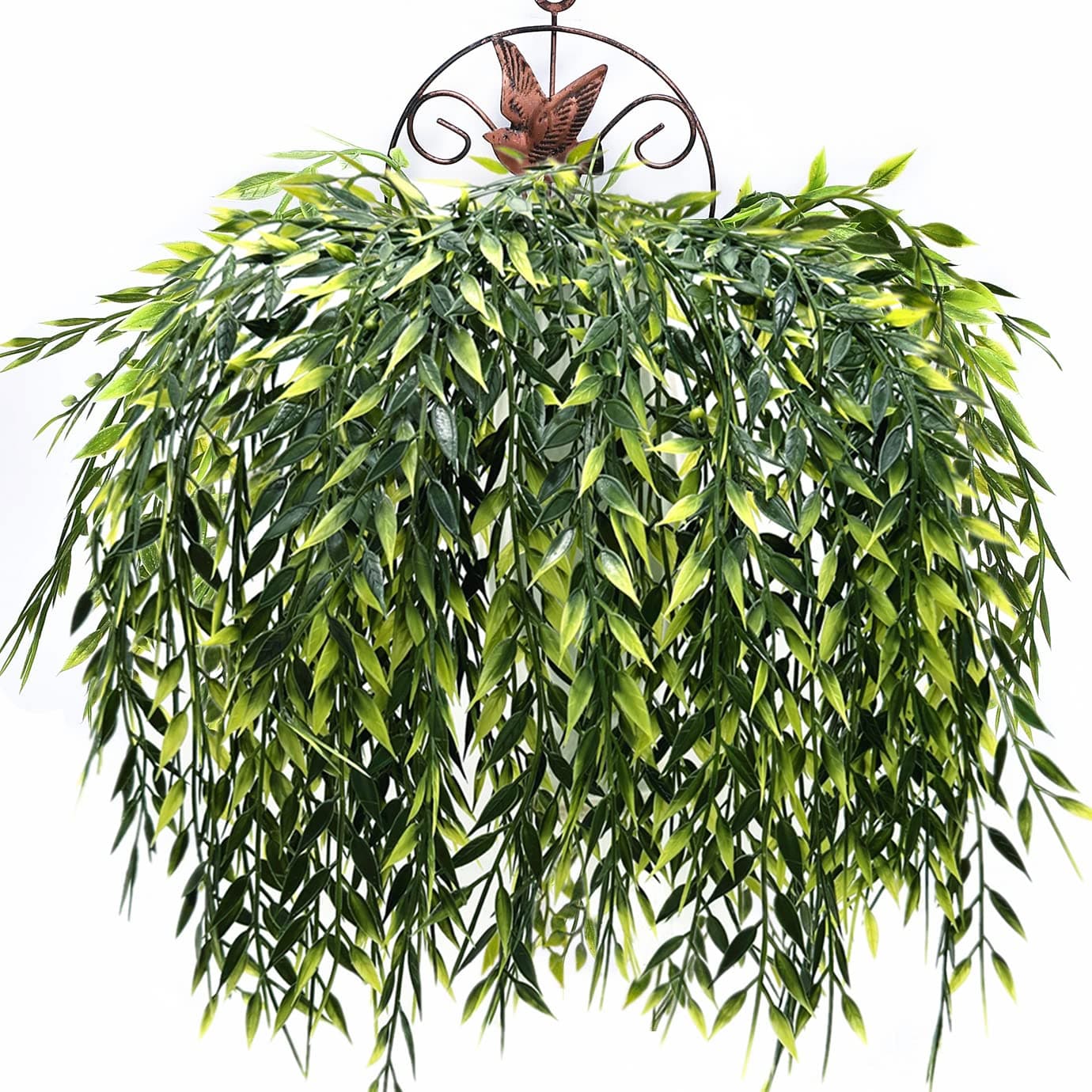 Artificial Weeping Willow Plants, Fake Hanging Vine Decor Plastic Greenery Leaves Faux Ivy for Indoor Outdoor Garden Door Wall DIY Basket Planter Filler Wedding Party Decoration Blackish Green 4 Pack