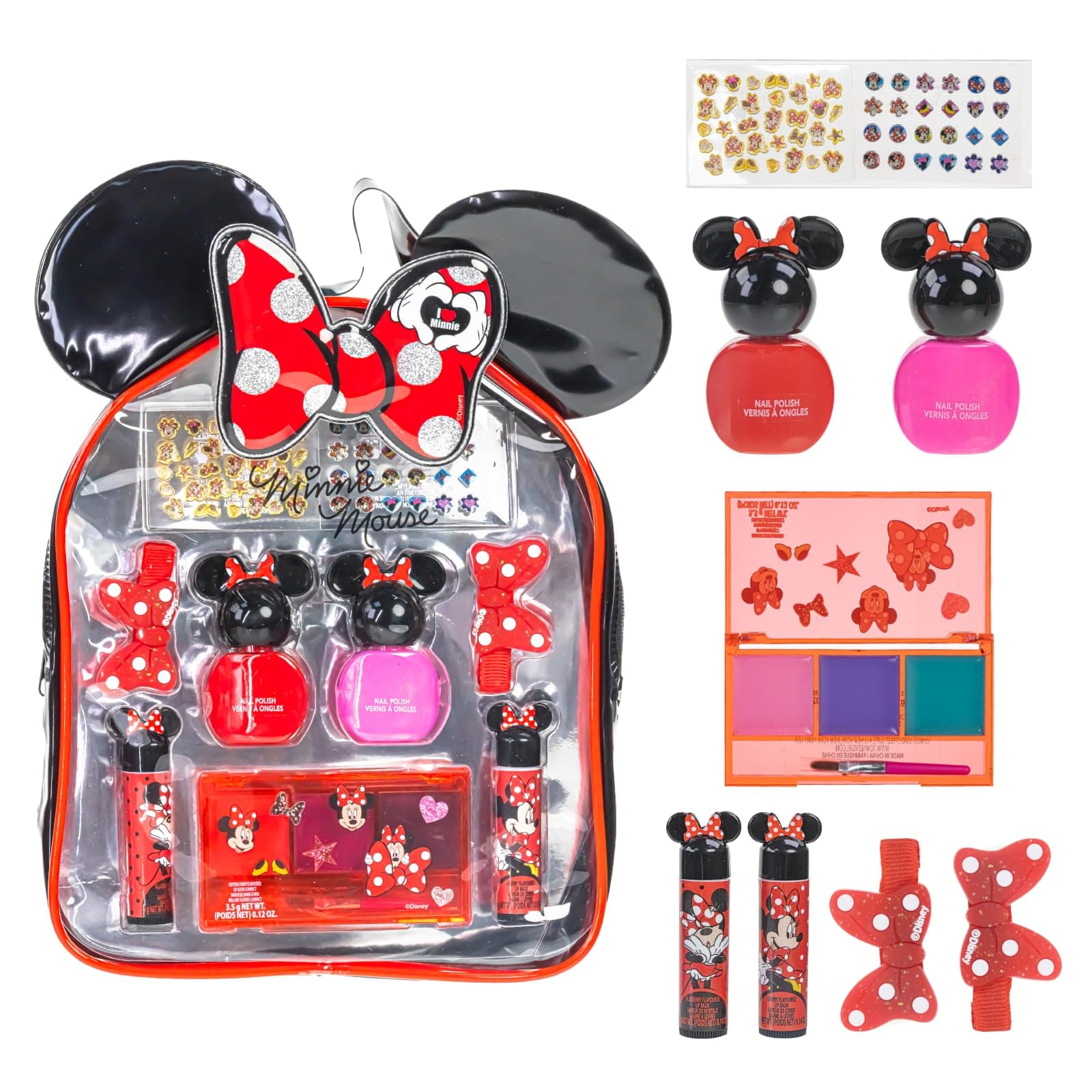 Disney Minnie Mouse Backpack Makeup Set for Kids | Makeup Kit Includes Lip Gloss, Nail Polish & More | Birthday Gifts for Ages 3+ by Townley Girl