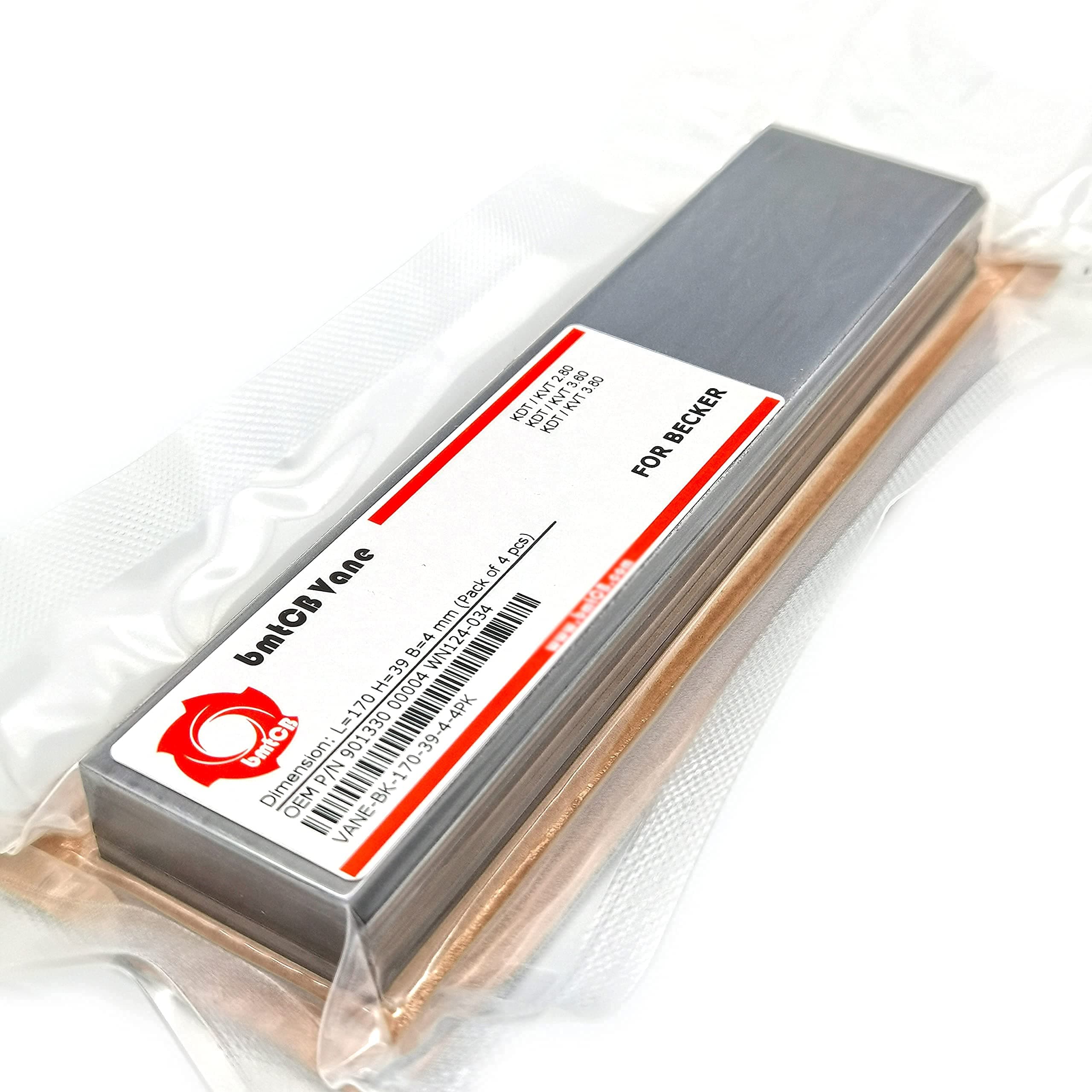 Carbon Vane 4pcs PM kit for Becker Pump KDT/KVT 2.80/3.60/3.80 901330 WN124-034 DIM: 170mm x 39mm x 4mm