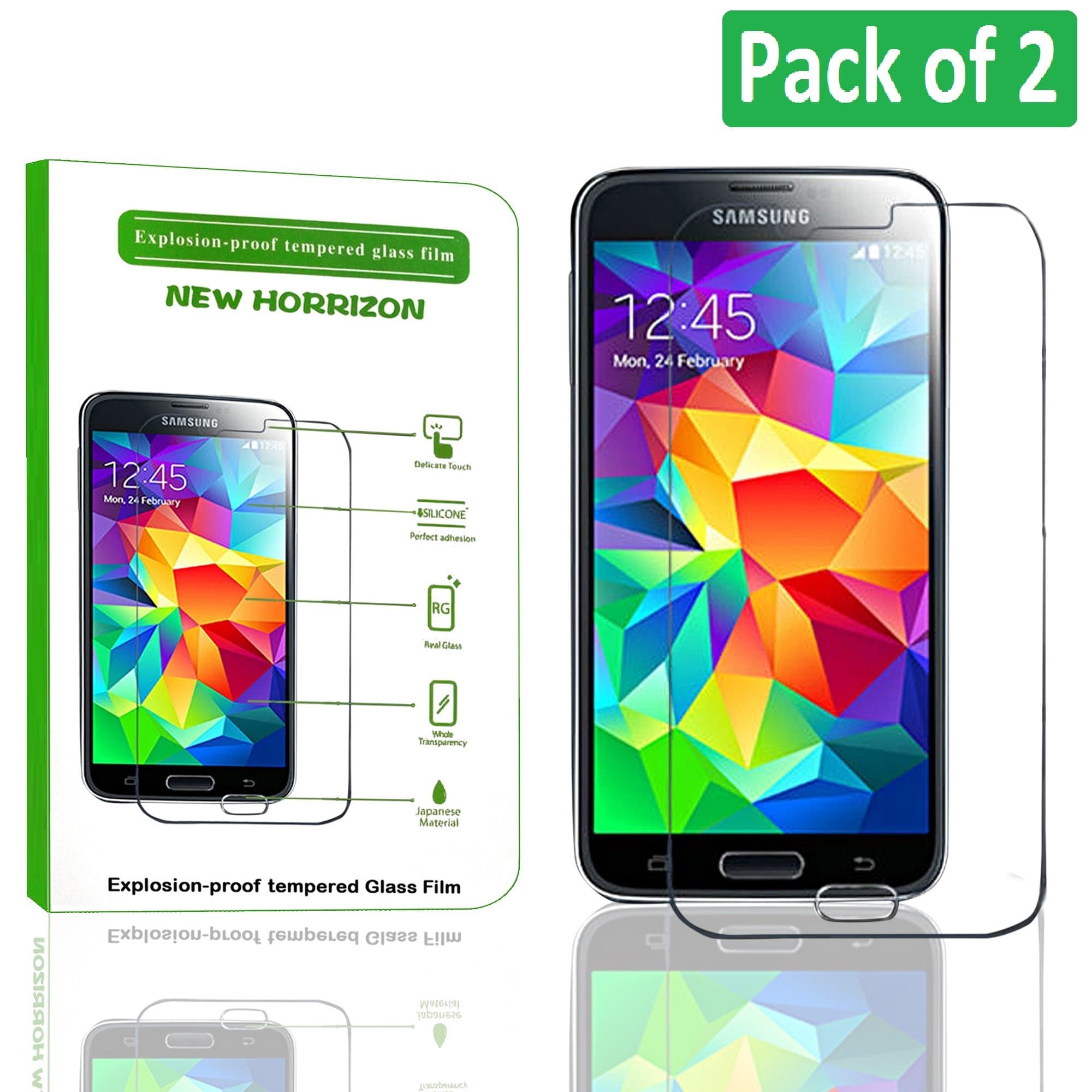 New Horrizon - Anti Scratch Tempered Glass Explosion Proof Screen Protector for Samsung Galaxy S5 Premium Crystal Clear 9H Hardness Anti Shatter