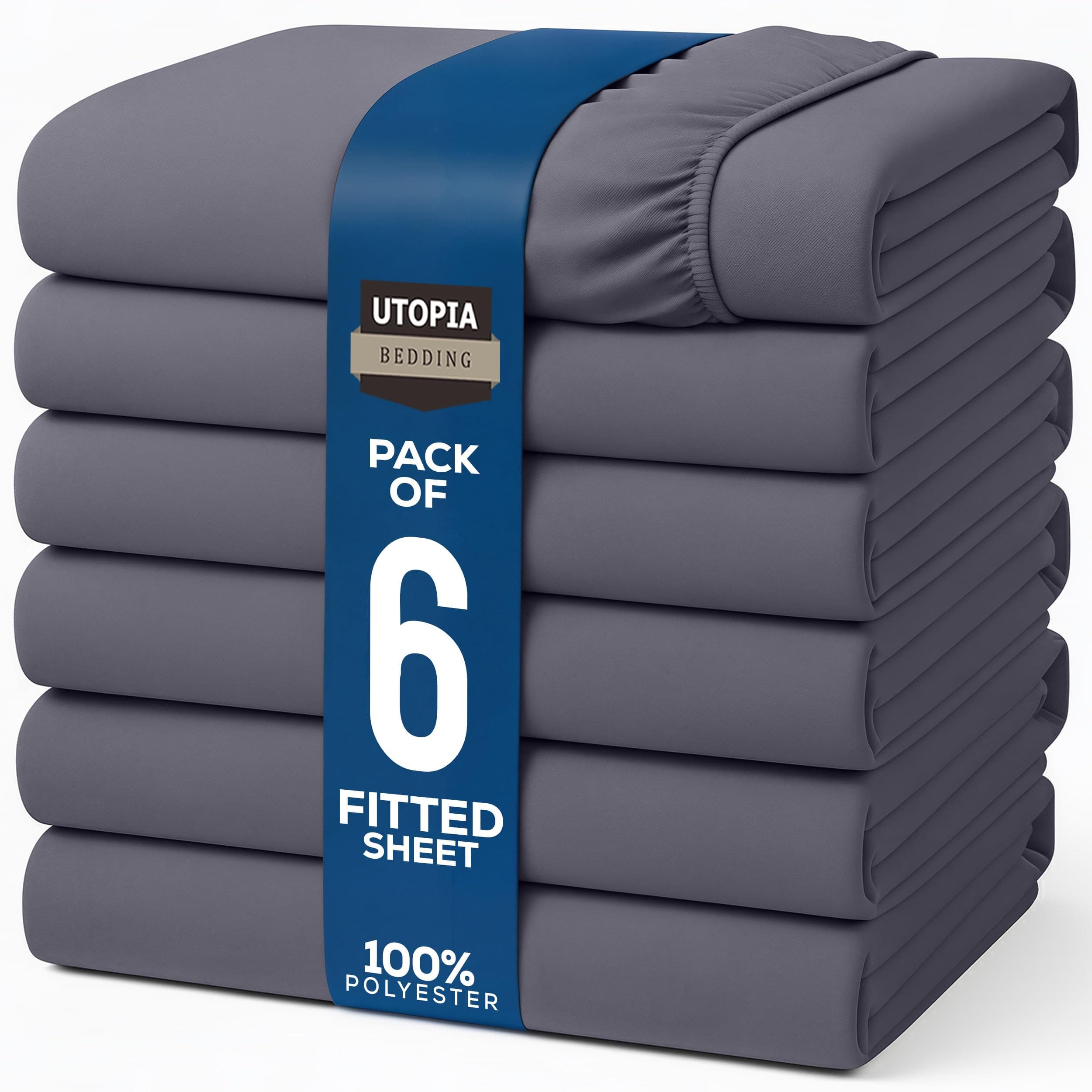 Utopia Bedding Fitted Sheet (Bulk Pack of 6) - Deep Pocket - Easy Care - OEKO-TEX Certified - Soft Brushed Microfibre Fabric - Shrinkage and Fade Resistant (Double, Grey)