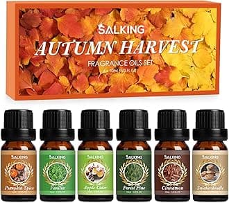 SALKING Autumn Oils Set, Premium Fall Essential Oils for Diffuser, Fragrance Oils Gift Set for Soap Candle Making Scents - Cinnamon, Pumpkin Spice, Apple Cider, Vanilla, Forest Pine, Snickerdoodle