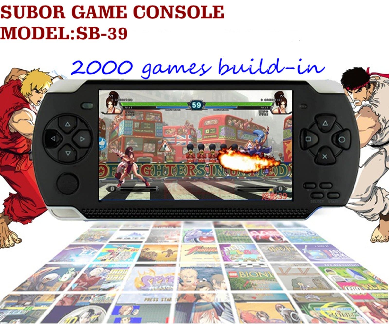 SUBOR SB-39 4.3" LCD Portable Game Console MP3/MP4/MP5 Media player PSP Style (2000games biuld-in) Media Player / Camera/av-out/tf - Black (8Gb)