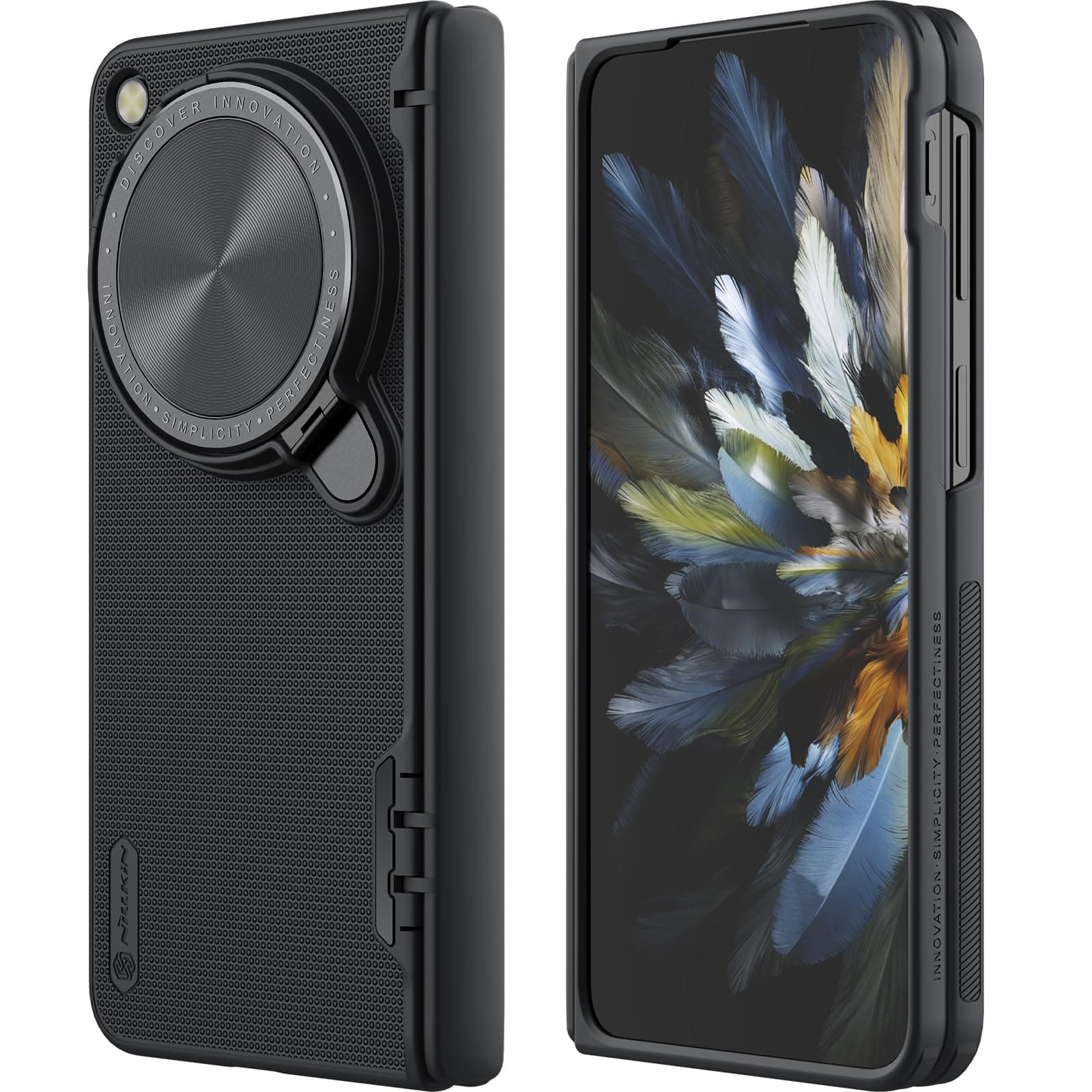 Nillkin for OnePlus Open Case with Camera Cover, [Hinge Protection][Metal Camera Kickstand] Slim Protective Shockproof Bumper Hard Cover Case for Oppo Find N3 Fold Phone Case Black