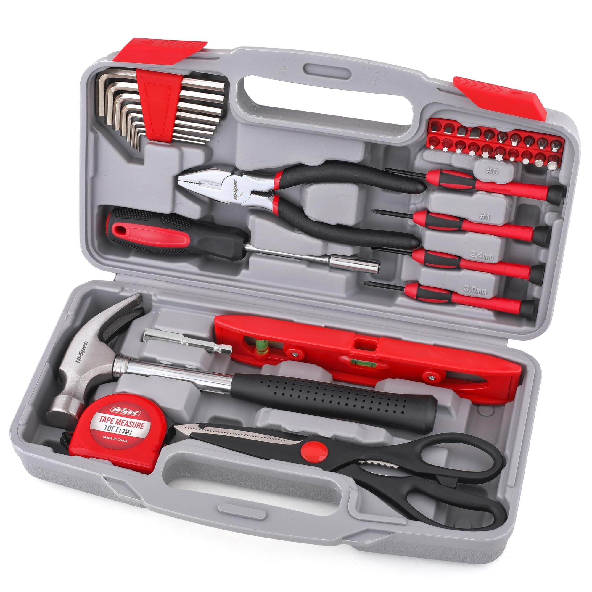 Hi-Spec Small Tool Kit for Home & Office 39pc Red. Basic Toolbox with General Hand Tools for DIY Repairs, Maintenance and Home Projects, Complete with Compact Carry case.