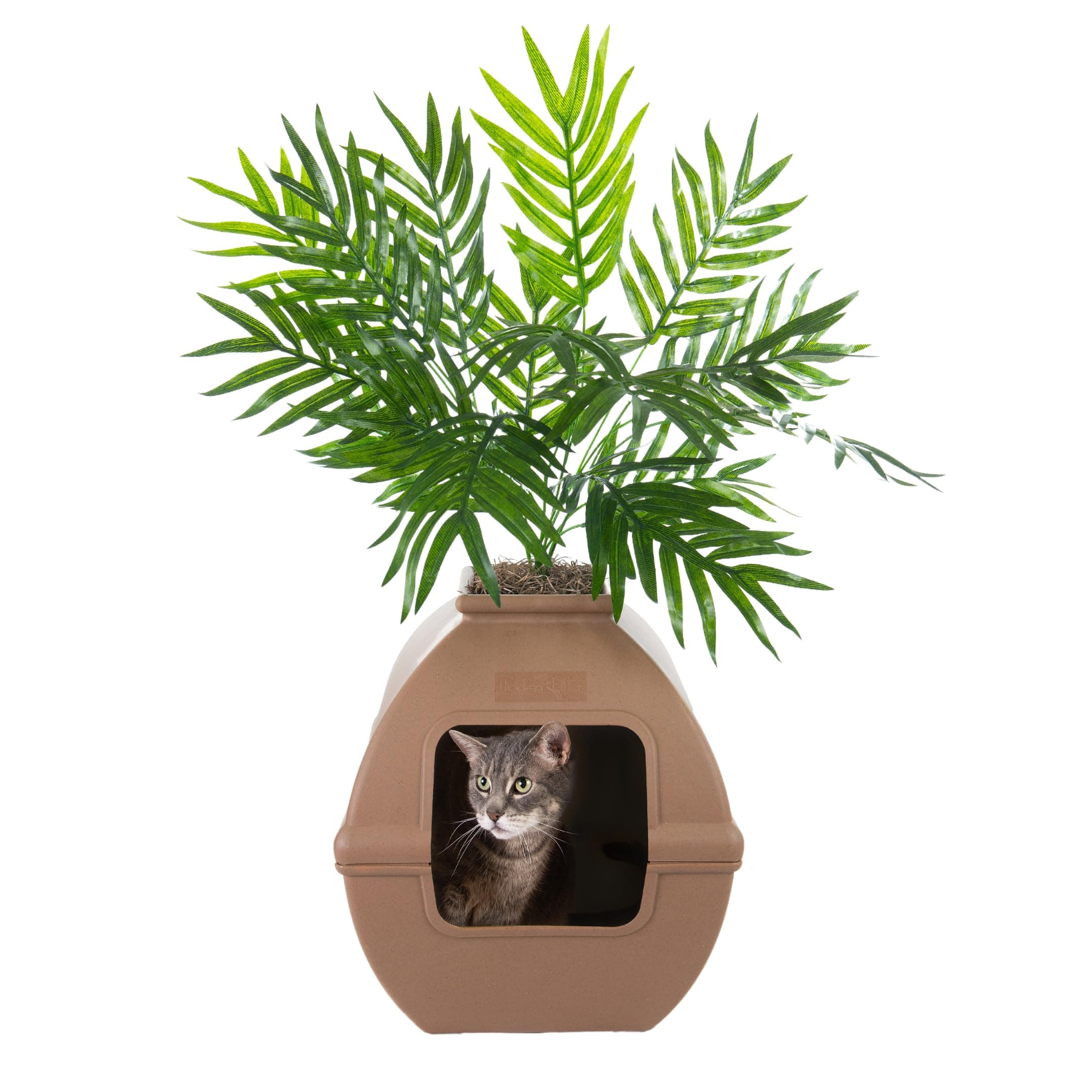 Good Pet StuffHidden Litter Box Base Kit, Square Enclosed Cat Planter Furniture with Fake Plant, Hooded Vented Carbon Filter System for Odor Control, Easy to Clean, Made in USA, Mocha Brown