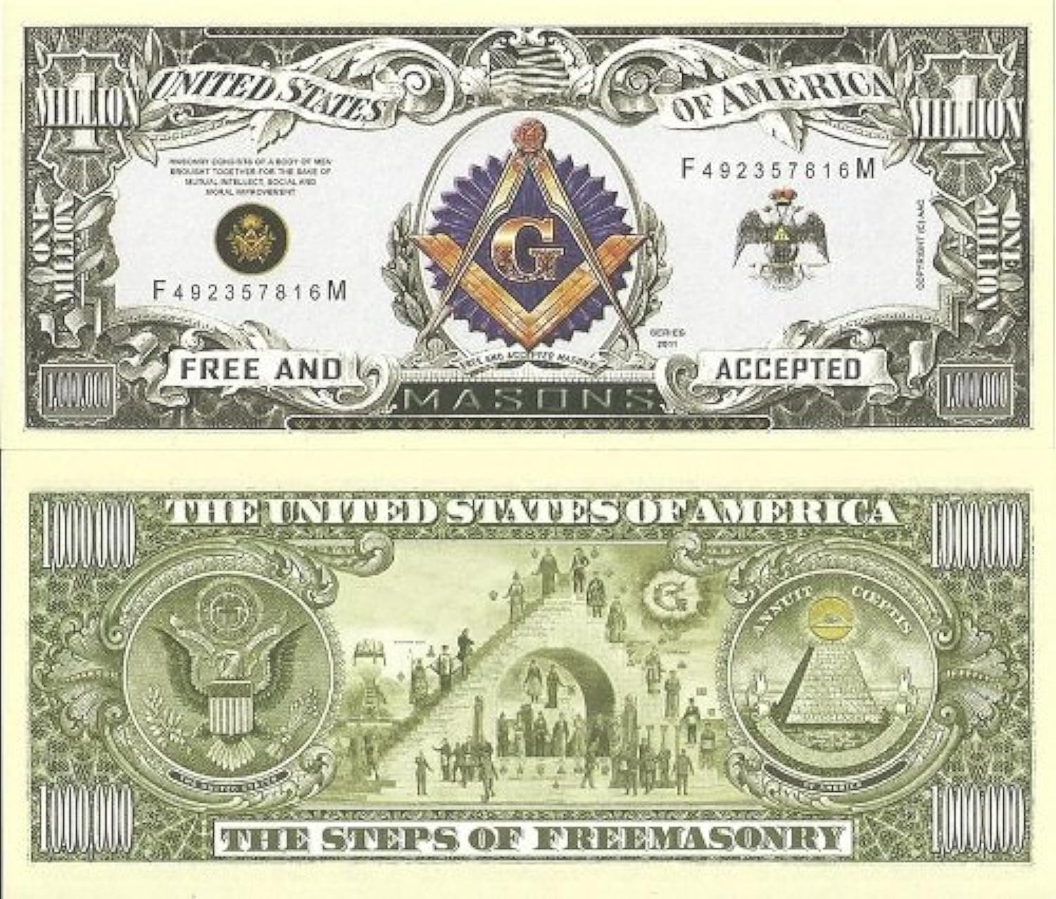 FREEMASON - MASONIC MILLION DOLLAR BILL (5 bills)