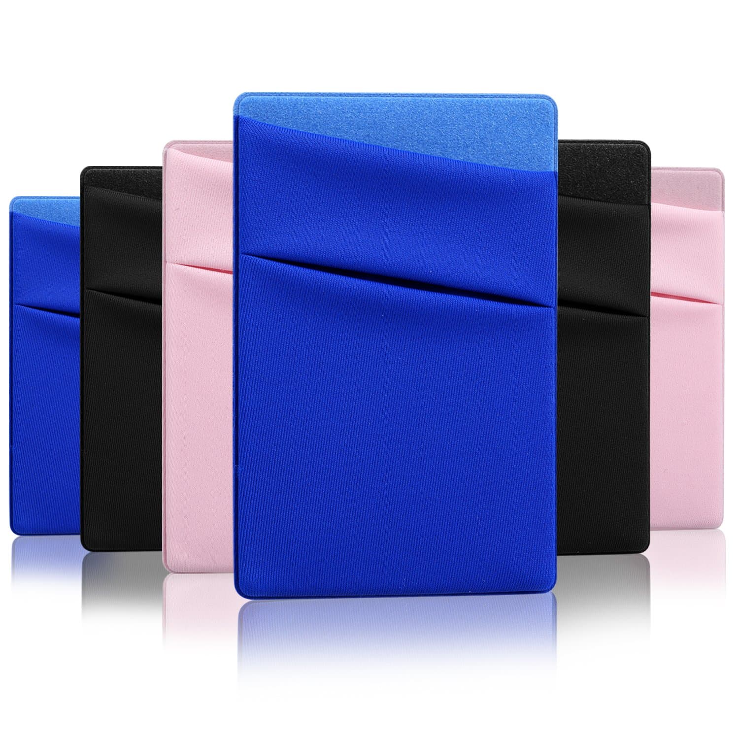 Costyle 6 Pack Cloth Dual Layer Ultra Slim Cell Phone Wallet Self Adhesive Stick On Credit ID Card Holder Pocket Pouch Sticker Compatible iPhone, Samsung Galaxy Note, HTC-2x Pink, Royal Blue, Black