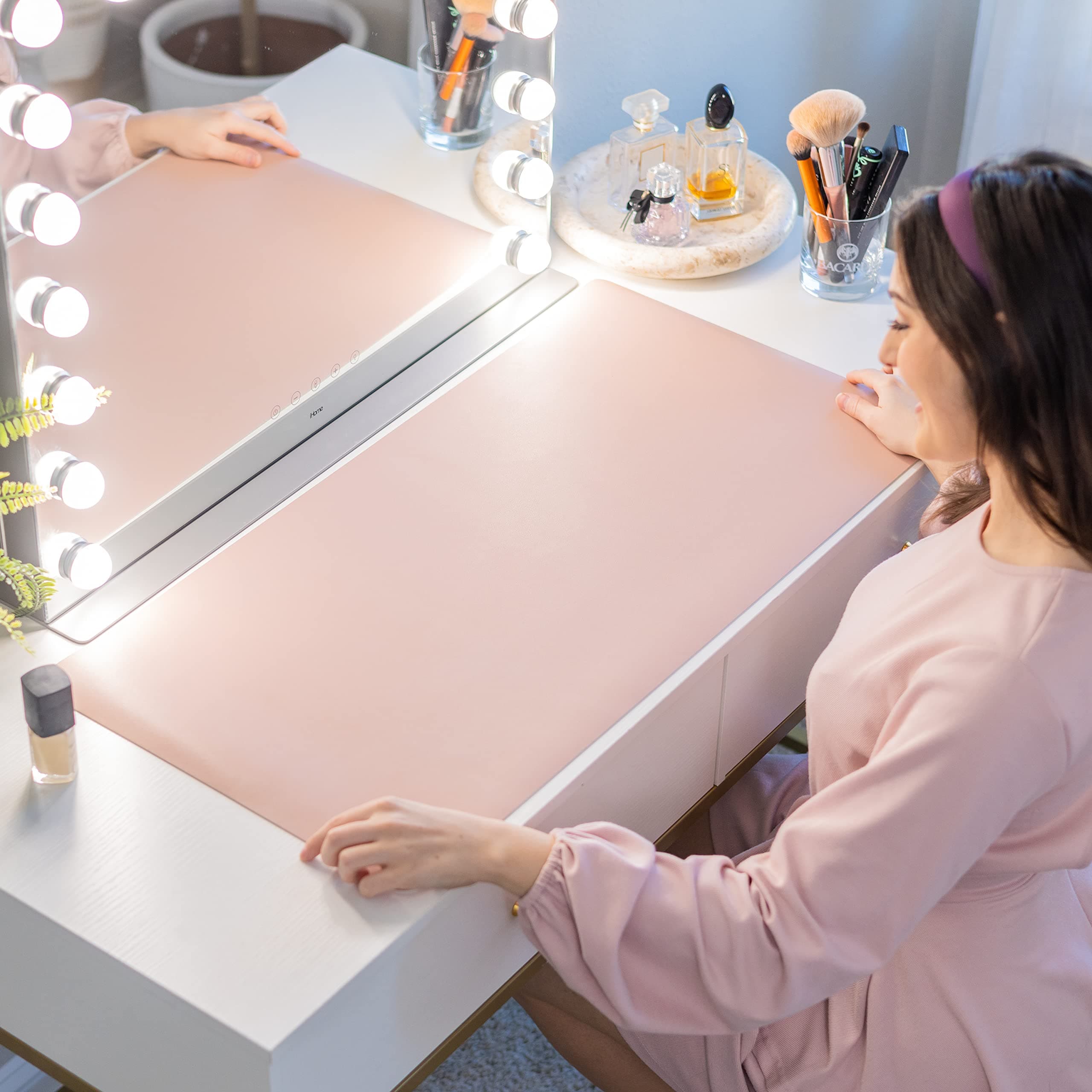 Makeup Mat for Vanity Top Protector, Cover Work Table Waterproof, Oilproof Dustproof Smooth and Soft, Pink 31.5" x 15.7" from NemoHome