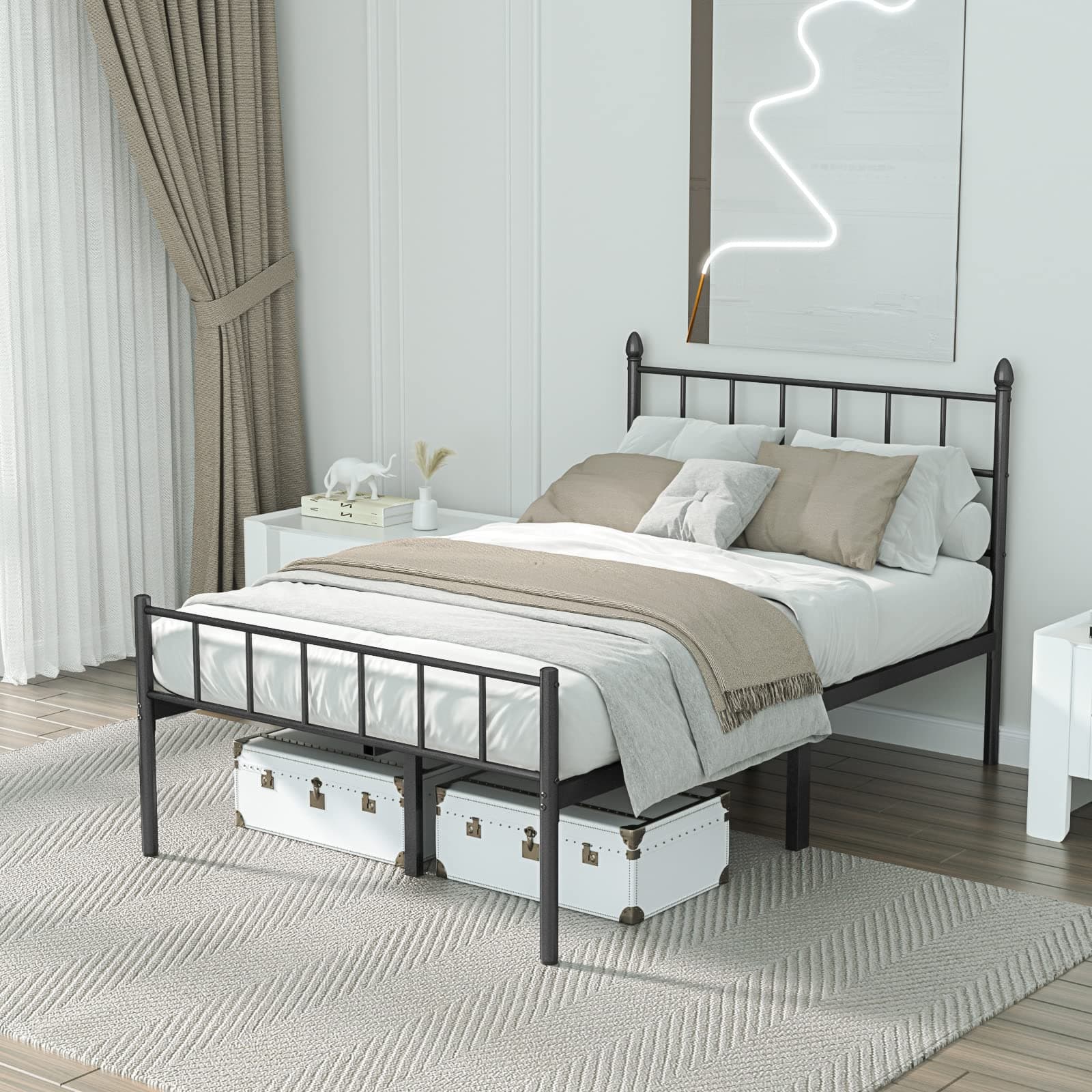 Full Size Metal Platform Bed Frame with Headboard, Non-Slip without Noise, Heavy Duty Easy Assembly