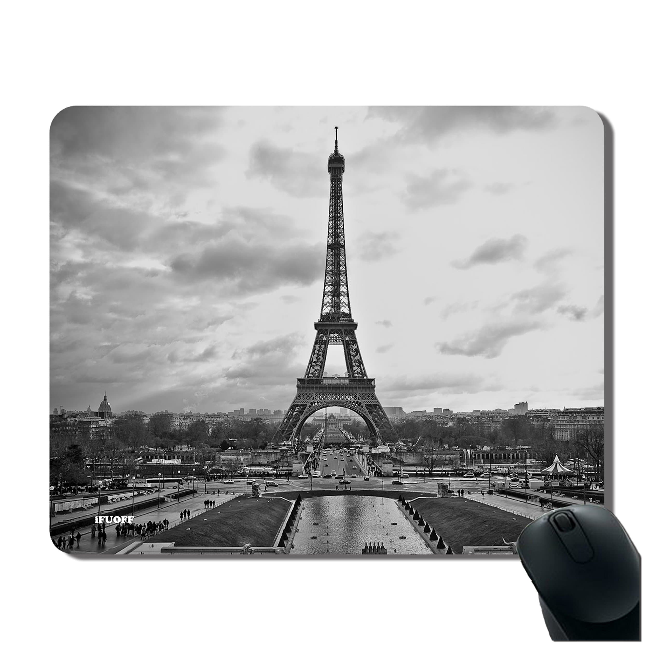 Mouse Pad Mat, Retro Paris Eiffel Tower Oblong Rubber Durable Mousepad