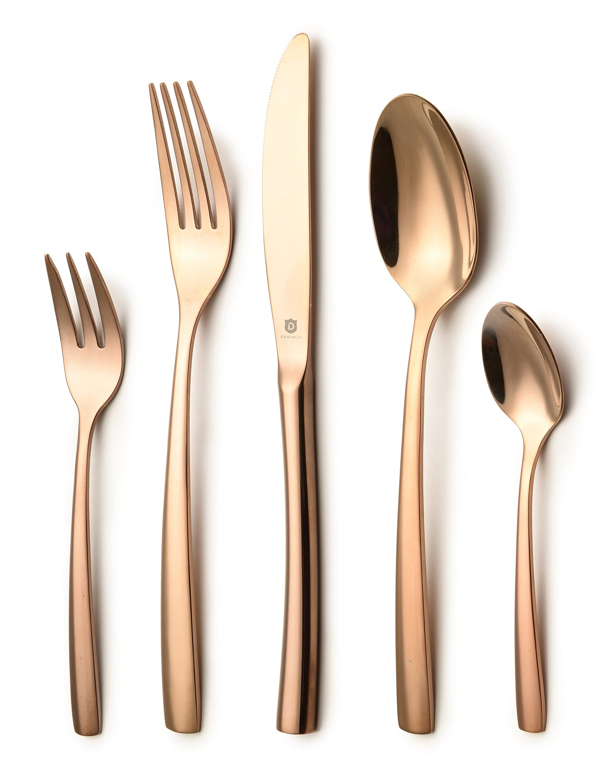 DANIALLI	20-Piece	Rose	Gold	Flatware	Set	For	4,	Modern	Sleek	Design	Bronze	Silverware	Set,	Copper	Colored	18	10	Stainless	Steel	Utensils,	Include	Knife/Fork/Spoon,	Dishwasher	Safe